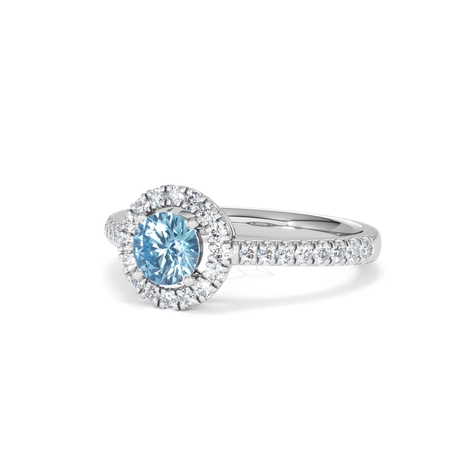 Halo Aquamarine 0.50CT And Diamond 18K White Gold Ring - Image 82