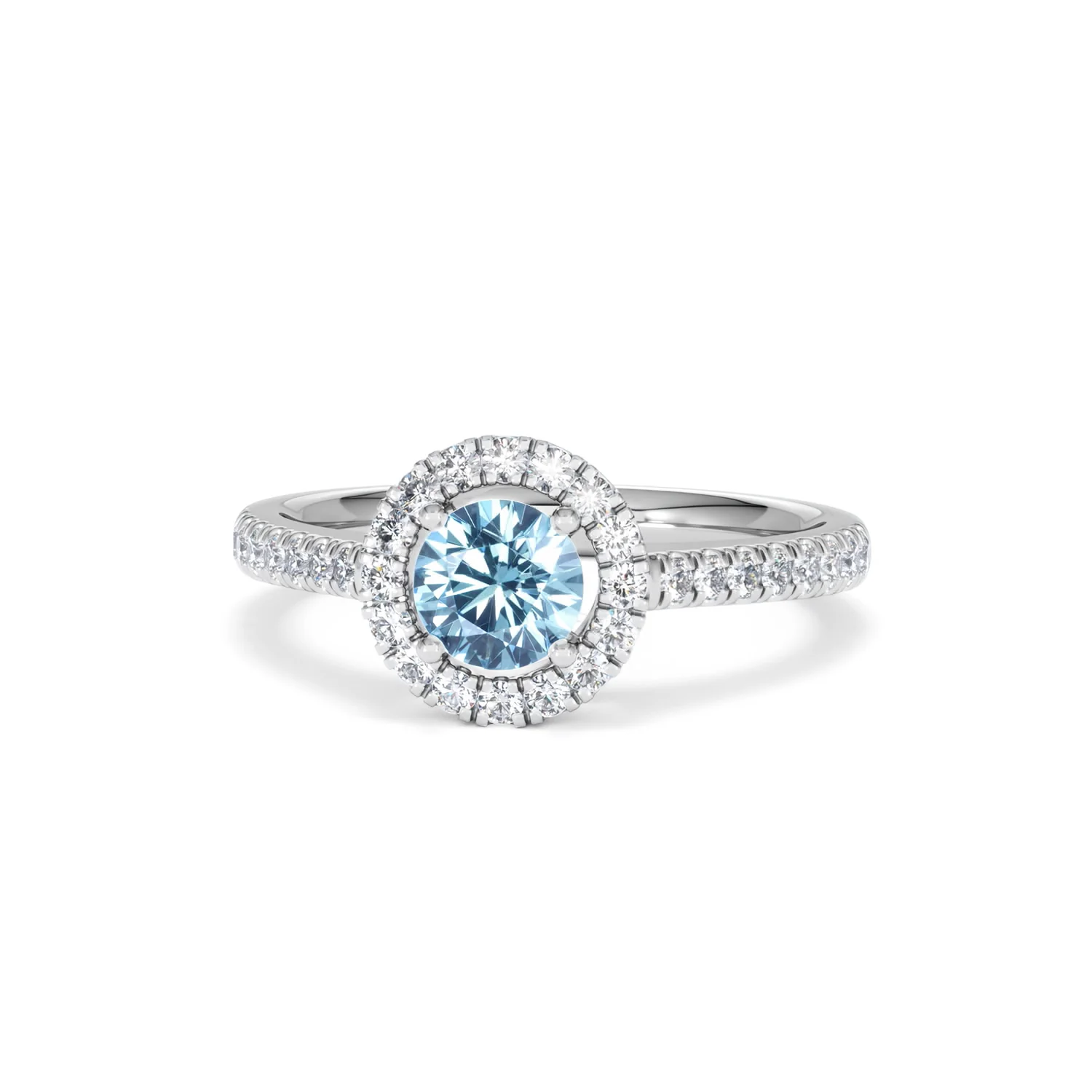 Halo Aquamarine 0.50CT And Diamond 18K White Gold Ring - Image 86
