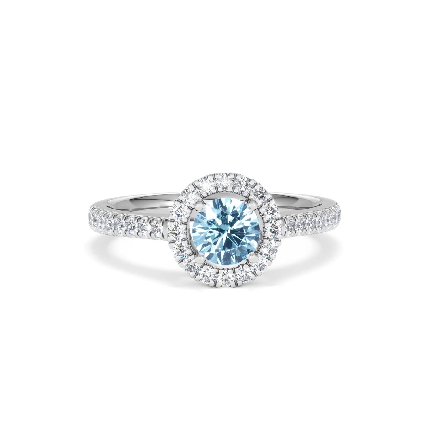Halo Aquamarine 0.50CT And Diamond 18K White Gold Ring - Image 9
