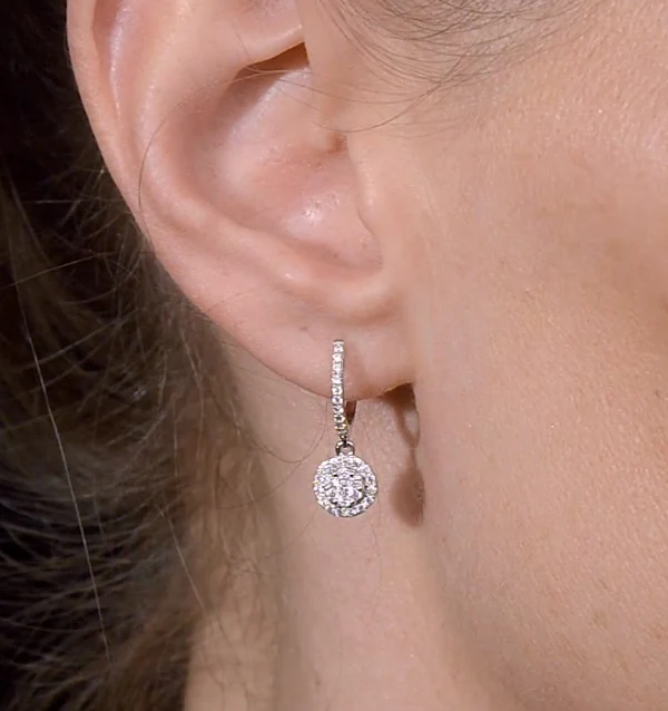 Halo Diamond Drop Earrings - Florence - 0.46ct - in 18K White Gold - Image 4