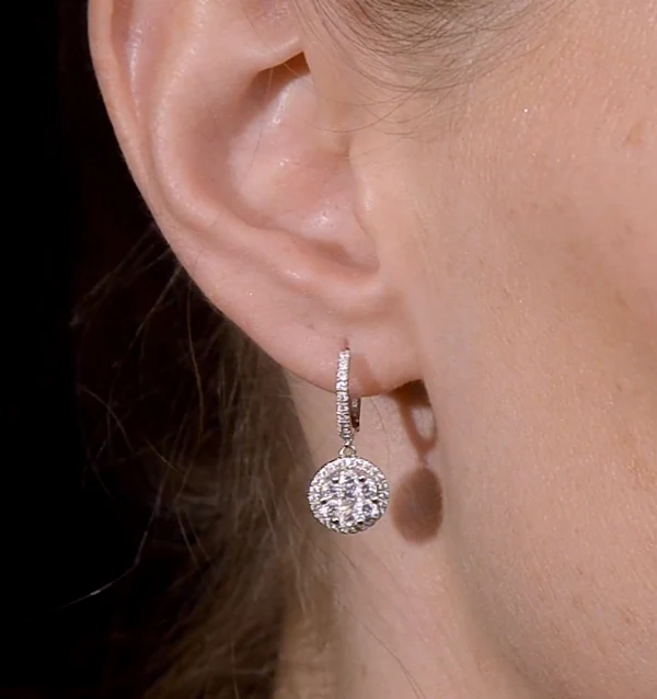 Halo Diamond Drop Earrings - Florence - 1.09ct - in 18K White Gold - Image 4