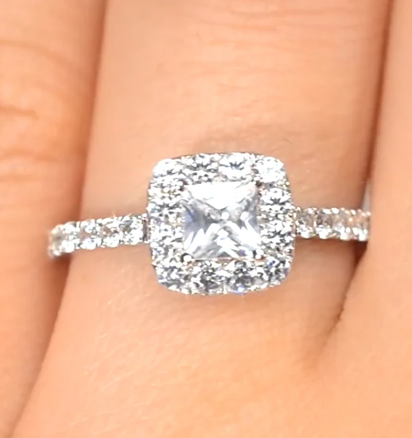 Halo Engagement Ring Aria 1.30ct VS2 Princess Diamond 18K White Gold - Image 4