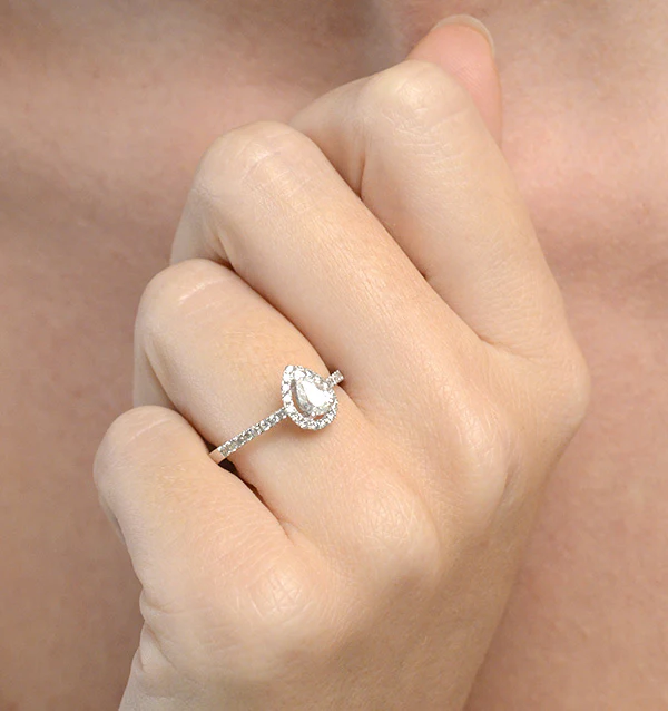 Halo Engagement Ring Ella 0.81ct VS Pear Shape Diamond 18K White Gold - Image 3