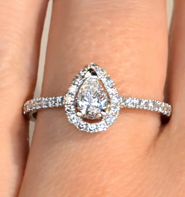 Halo Engagement Ring Ella 0.81ct VS Pear Shape Diamond 18K White Gold - Image 4