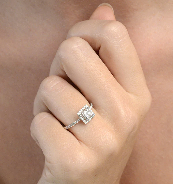 Halo Engagement Ring Ella 0.82ct G/Vs Princess Diamond 18K White Gold - Image 3