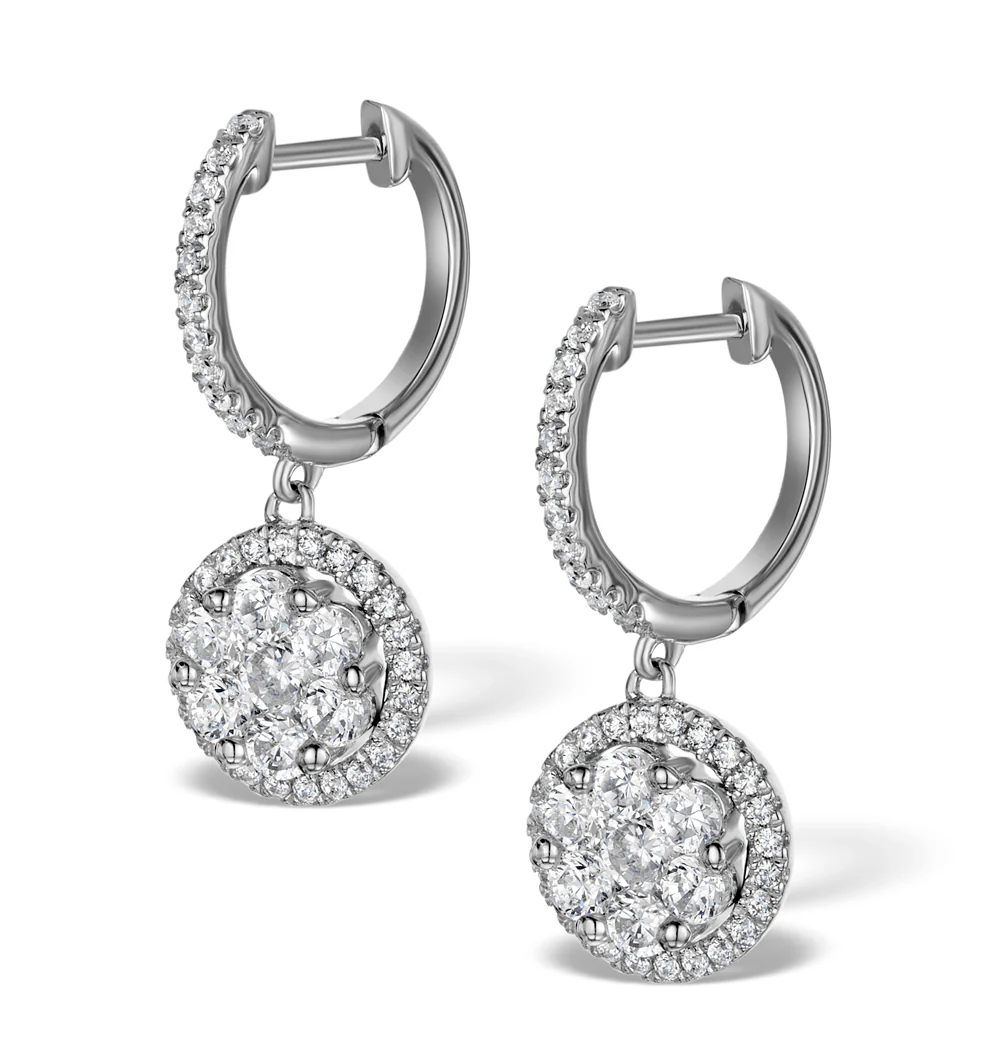Halo Lab Diamond Drop Earrings - Florence - 1.09ct - in 9K White Gold - Image 2