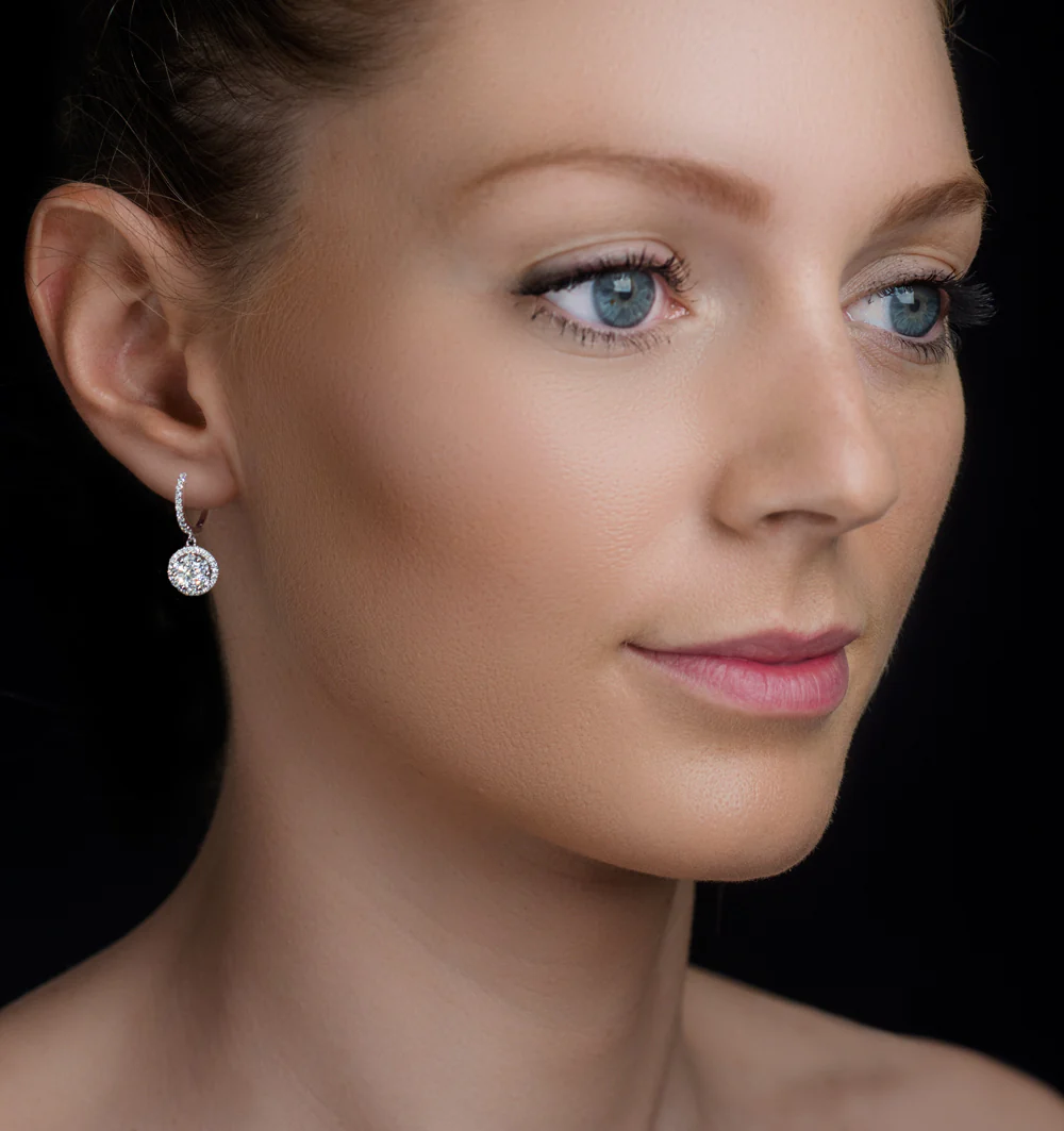 Halo Lab Diamond Drop Earrings - Florence - 1.09ct - in 9K White Gold - Image 3