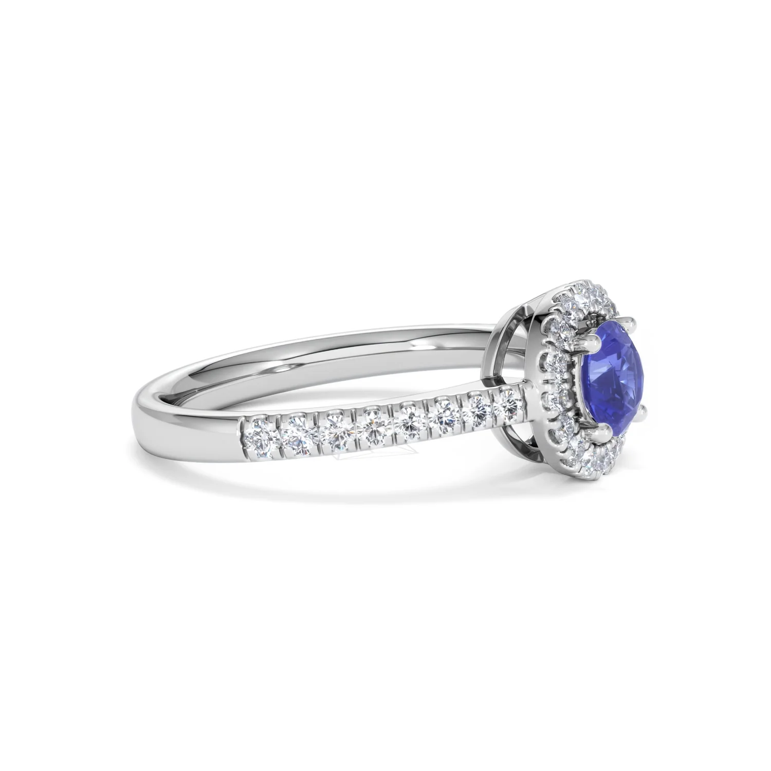 Halo Tanzanite 8.7mm And 0.36ct Diamond 18K White Gold Ring - Image 22