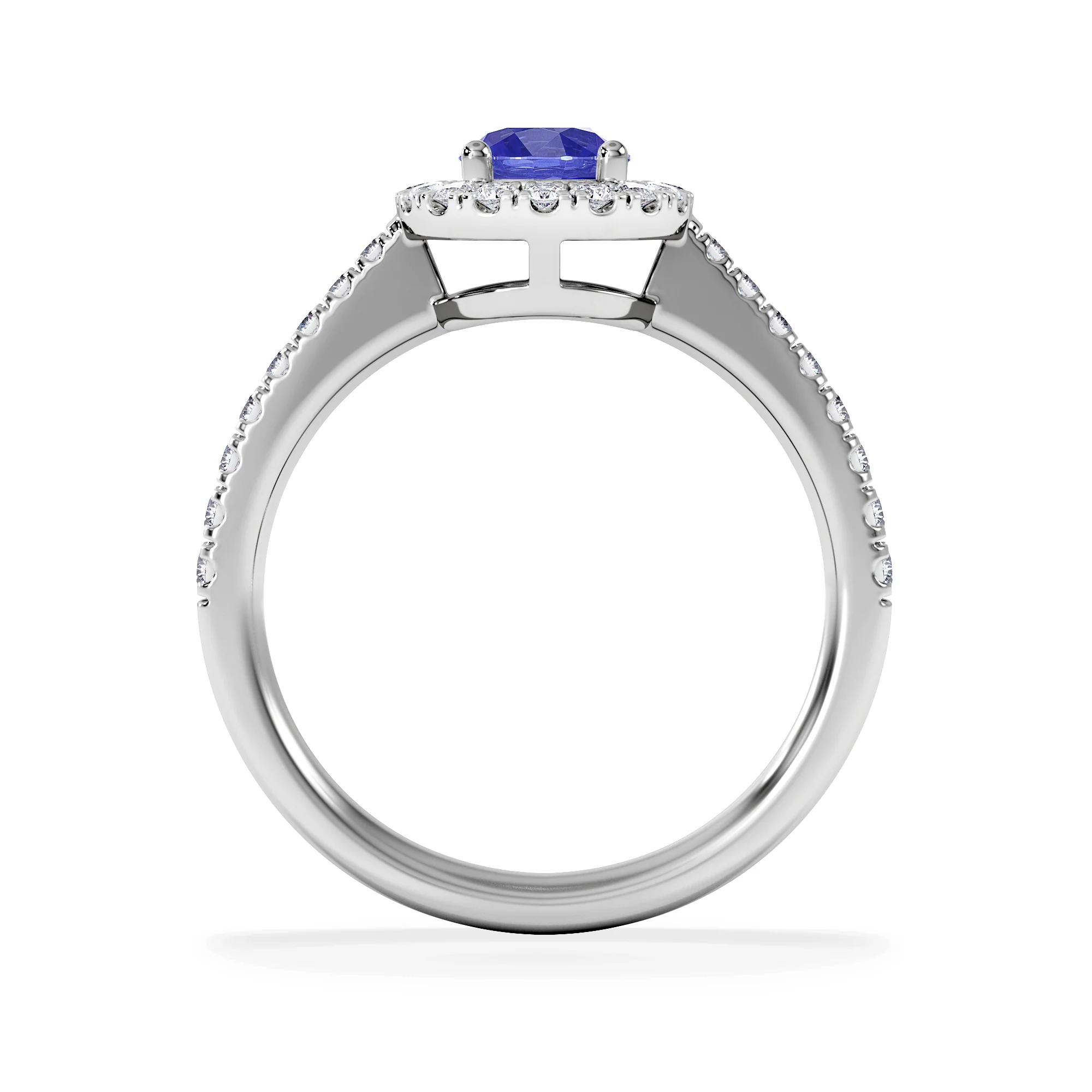 Halo Tanzanite 8.7mm And 0.36ct Diamond 18K White Gold Ring - Image 3