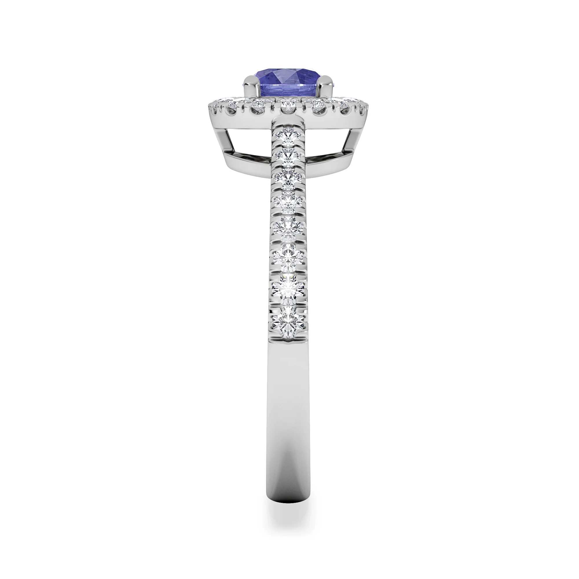 Halo Tanzanite 8.7mm And 0.36ct Diamond 18K White Gold Ring - Image 5