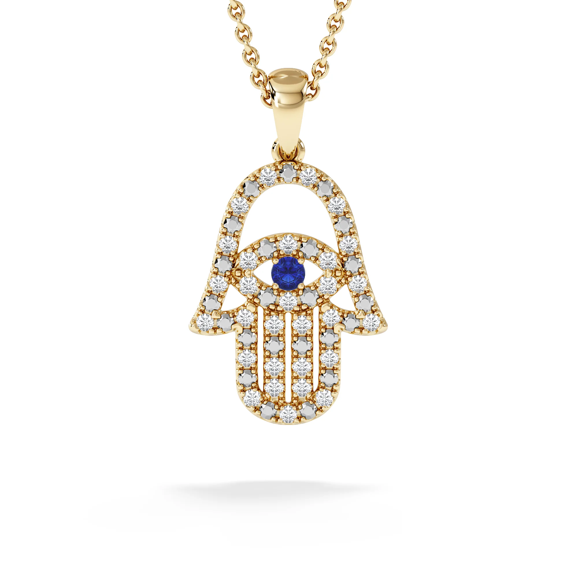 Hamsa Fortune 0.05ct Sapphire and 0.25ct Lab Grown Diamond Pendant Necklace in 18K Gold Vermeil
