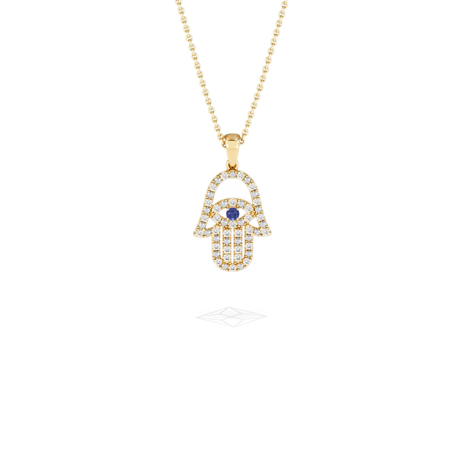 Hamsa Fortune 0.05ct Sapphire and 0.25ct Lab Grown Diamond Pendant Necklace in 18K Gold Vermeil - Image 10
