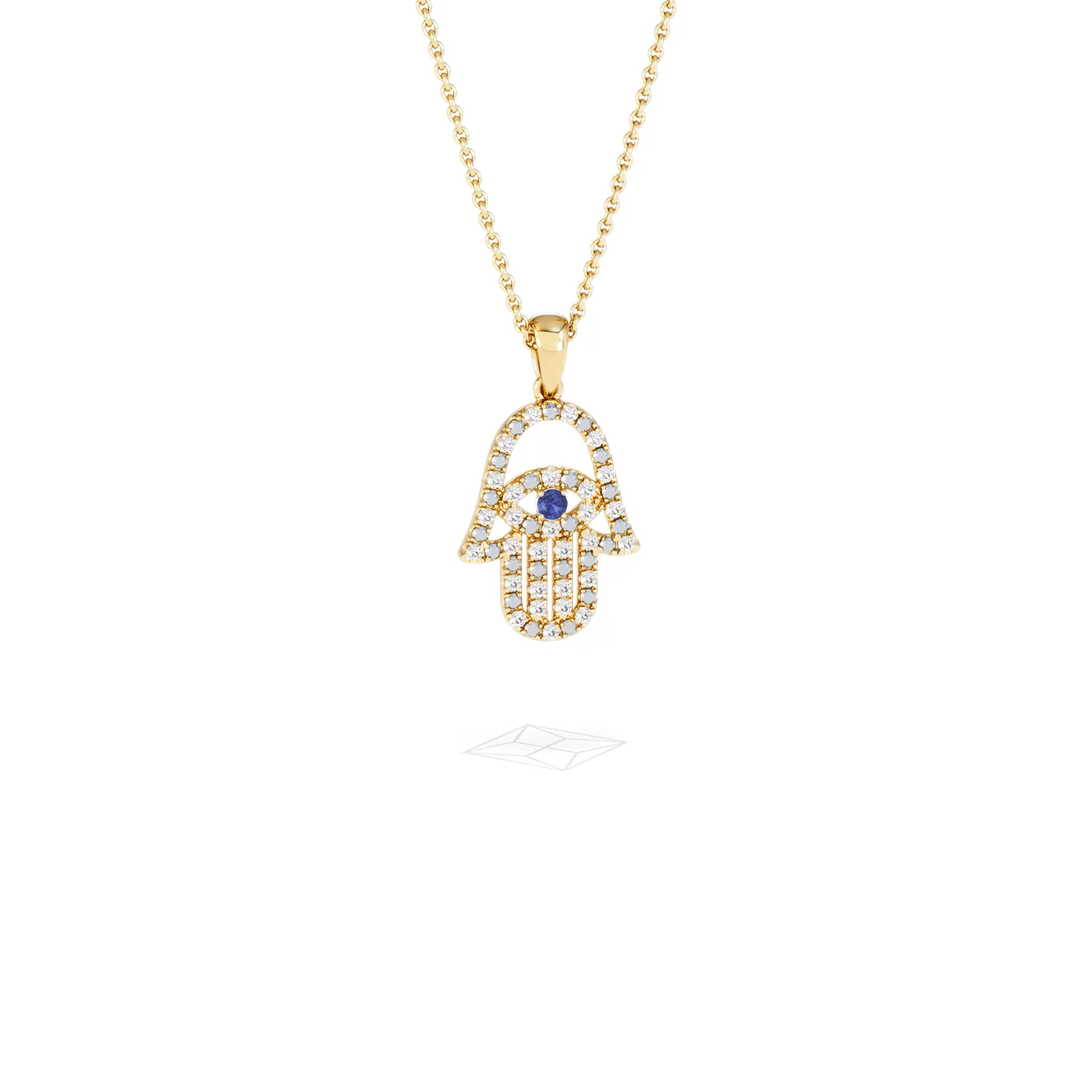 Hamsa Fortune 0.05ct Sapphire and 0.25ct Lab Grown Diamond Pendant Necklace in 18K Gold Vermeil - Image 12