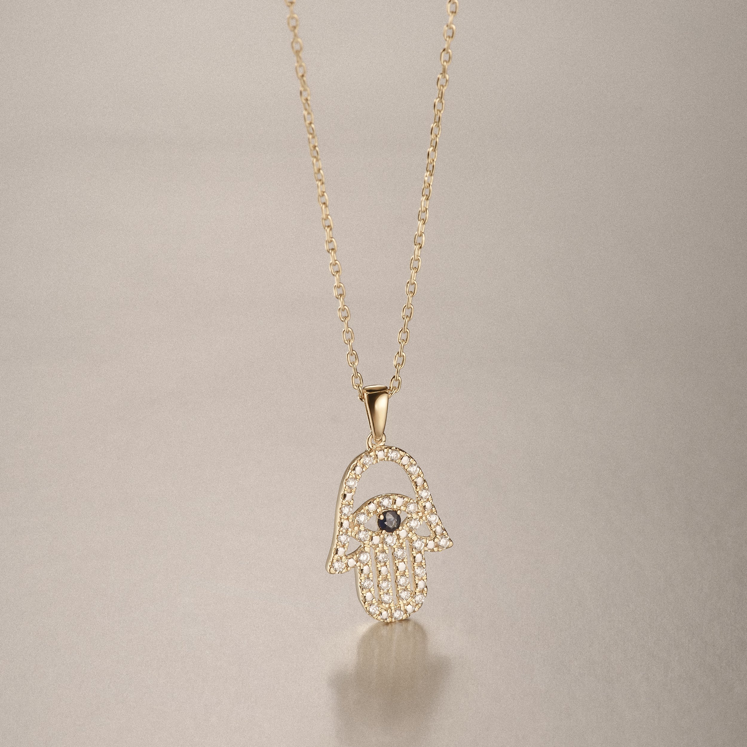 Hamsa Fortune 0.05ct Sapphire and 0.25ct Lab Grown Diamond Pendant Necklace in 18K Gold Vermeil - Image 6