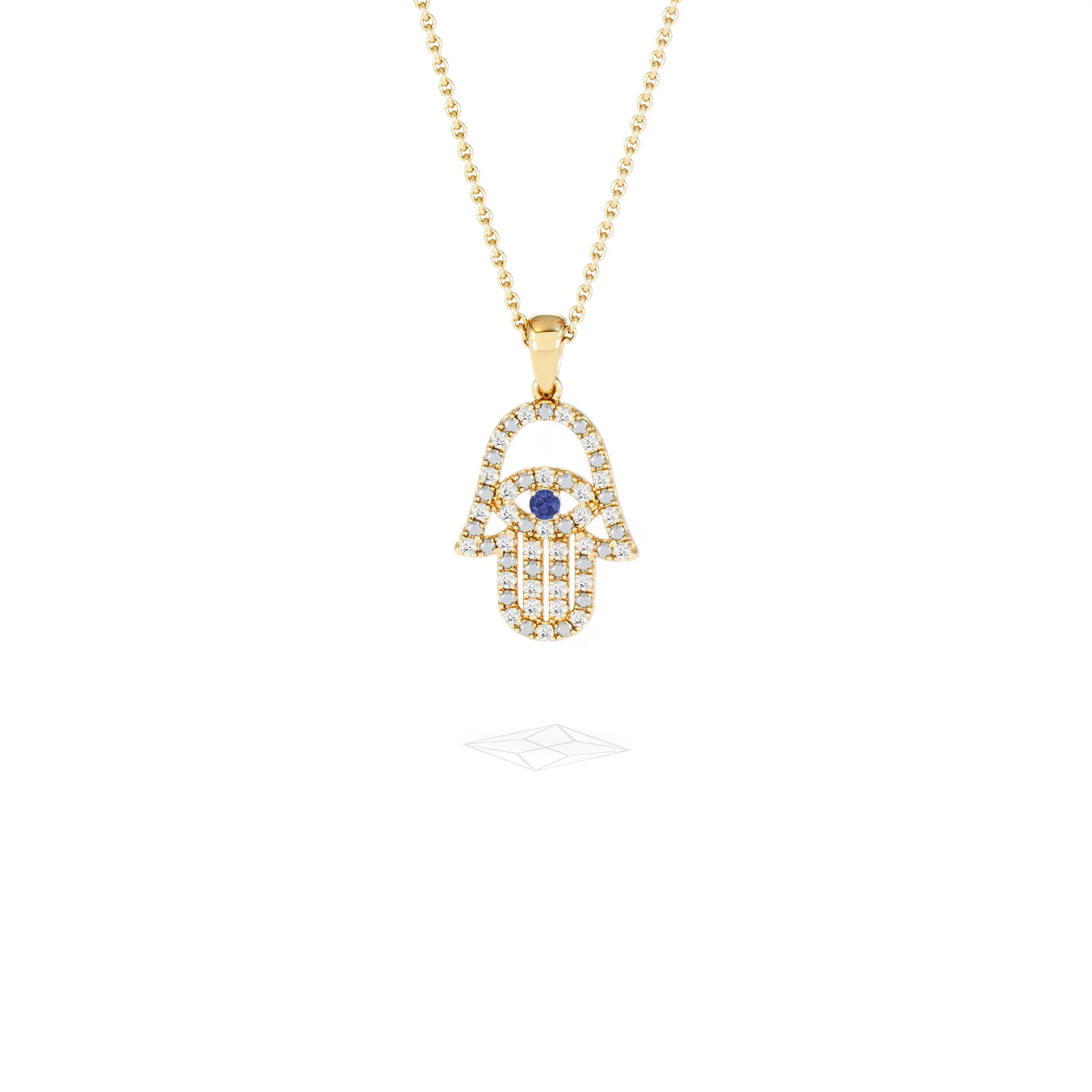 Hamsa Fortune 0.05ct Sapphire and 0.25ct Lab Grown Diamond Pendant Necklace in 18K Gold Vermeil - Image 87