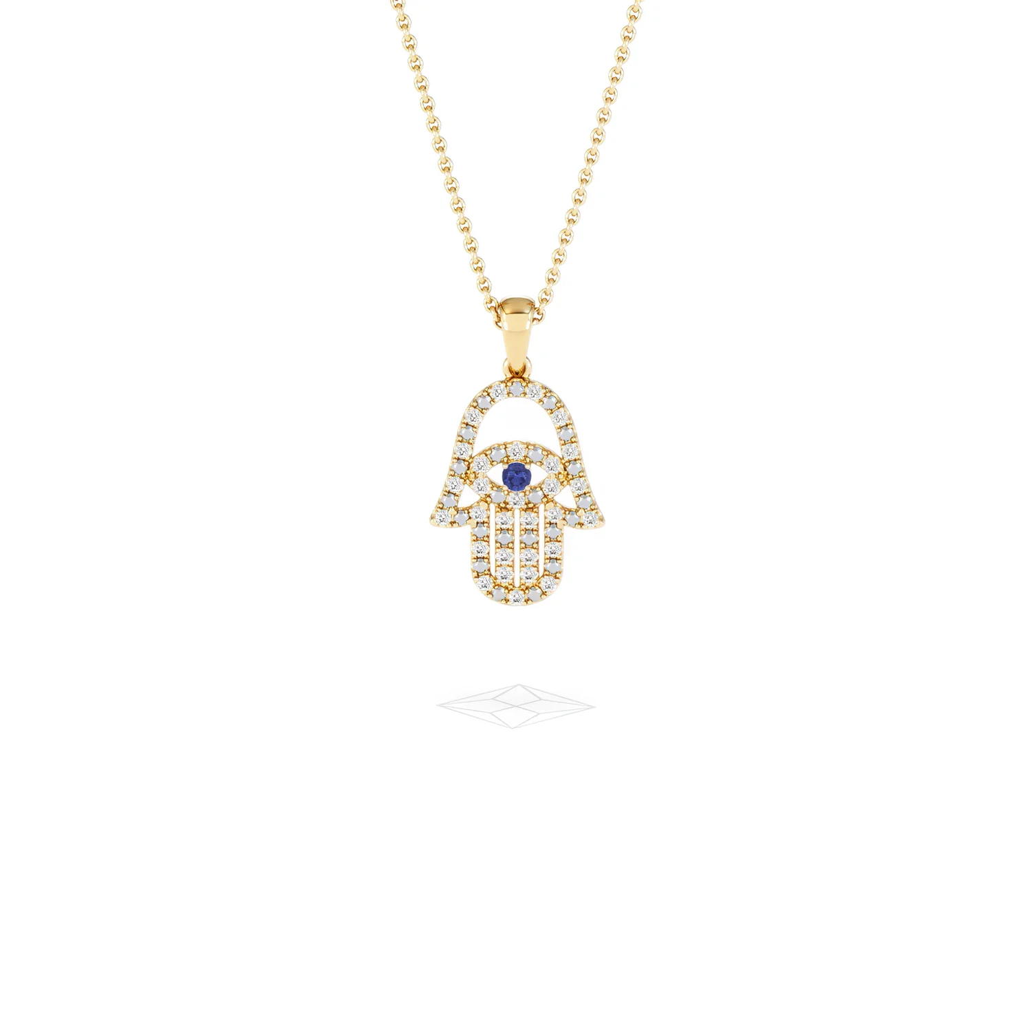 Hamsa Fortune 0.05ct Sapphire and 0.25ct Lab Grown Diamond Pendant Necklace in 18K Gold Vermeil - Image 88