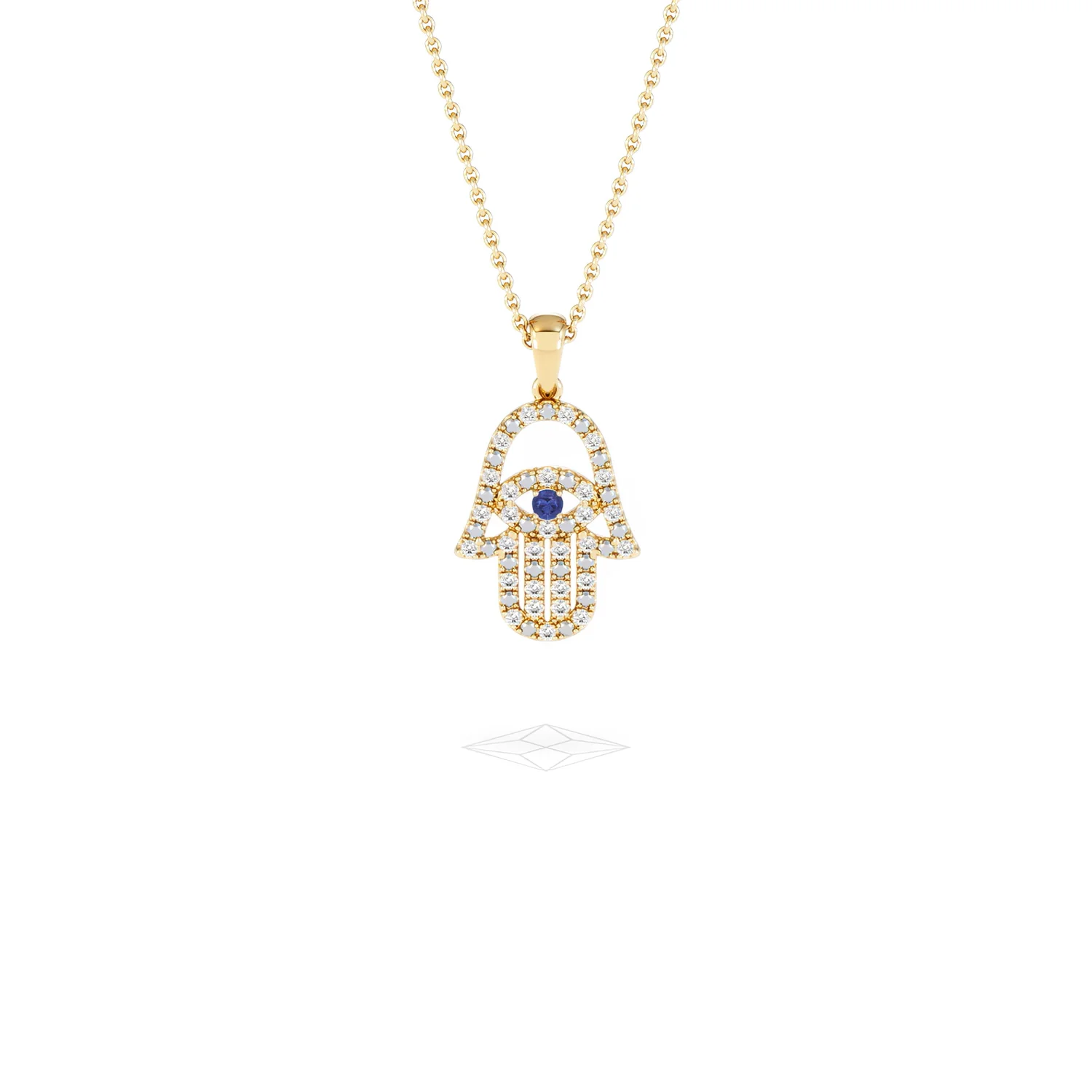 Hamsa Fortune 0.05ct Sapphire and 0.25ct Lab Grown Diamond Pendant Necklace in 18K Gold Vermeil - Image 9