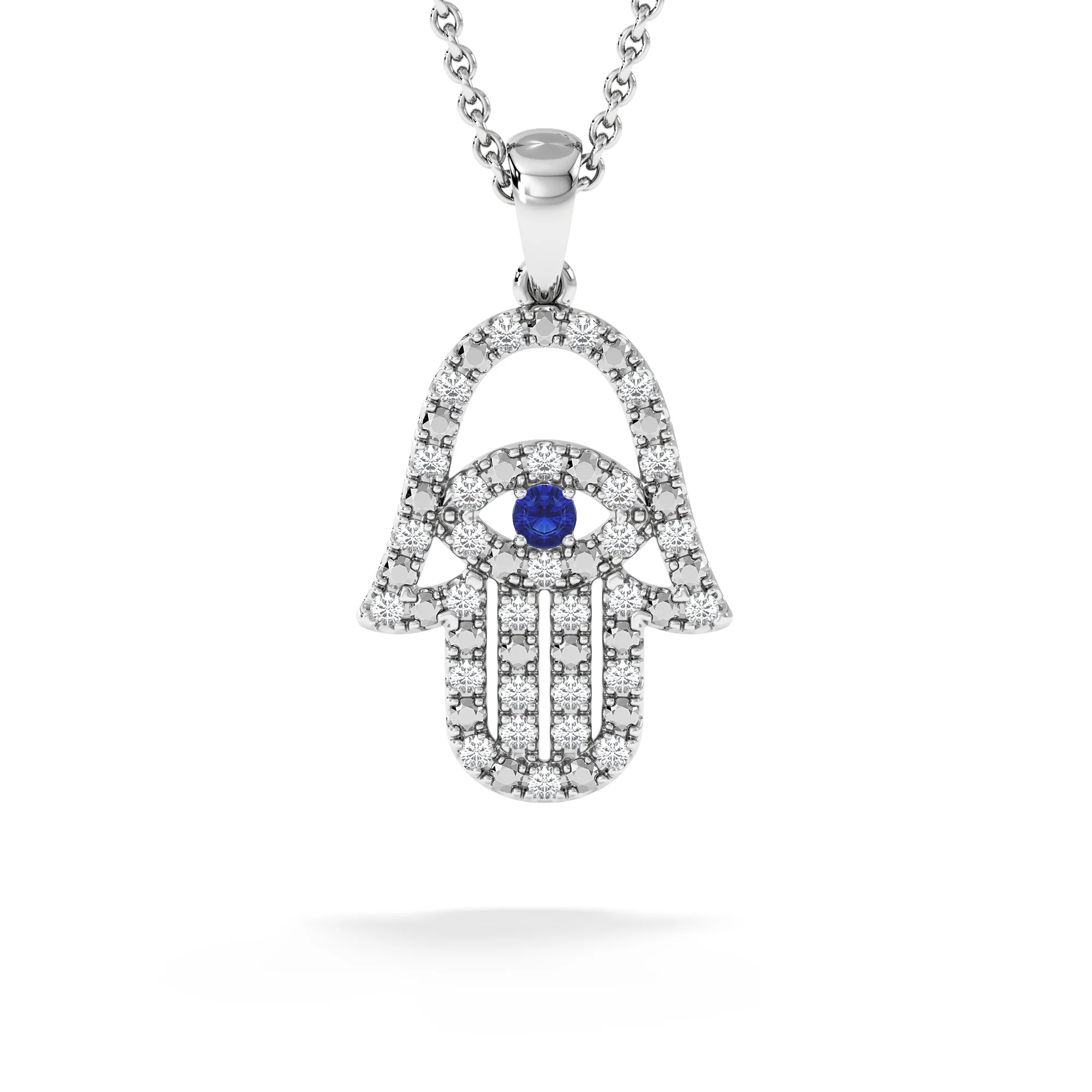Hamsa Fortune 0.05ct Sapphire and 0.25ct Lab Grown Diamond Pendant Necklace in Sterling Silver