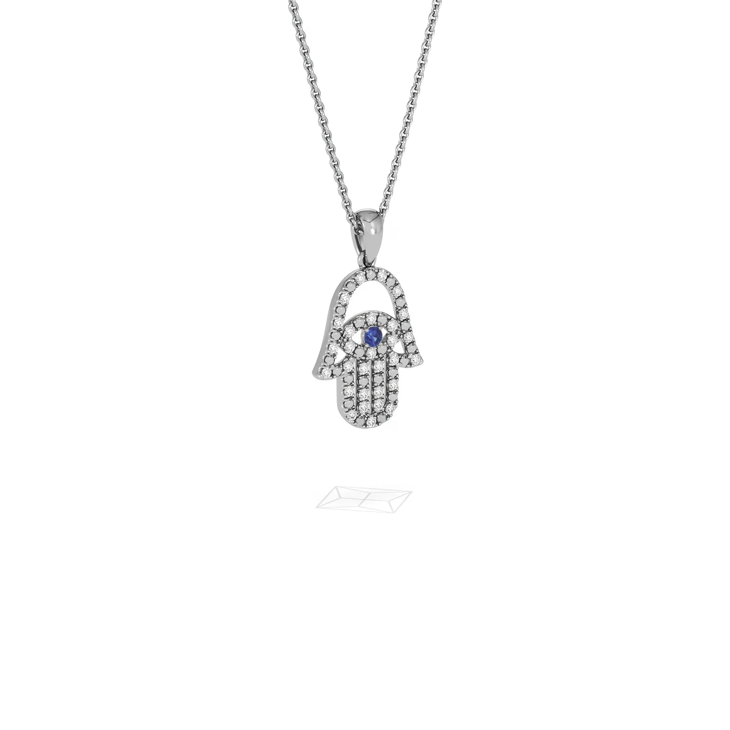 Hamsa Fortune 0.05ct Sapphire and 0.25ct Lab Grown Diamond Pendant Necklace in Sterling Silver - Image 16