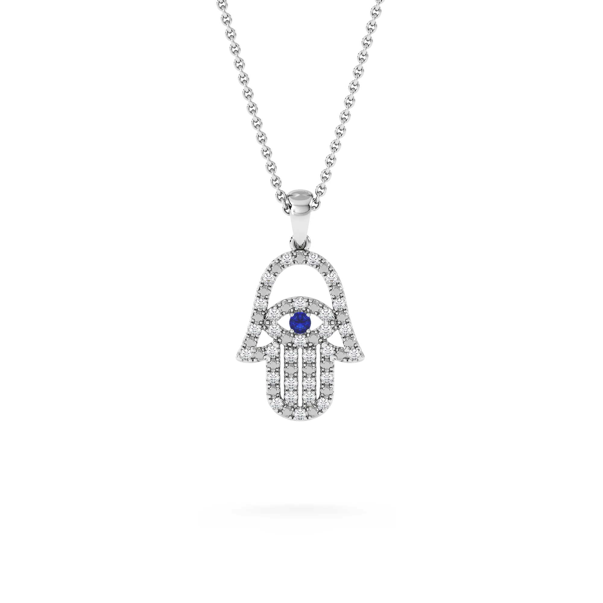Hamsa Fortune 0.05ct Sapphire and 0.25ct Lab Grown Diamond Pendant Necklace in Sterling Silver - Image 3