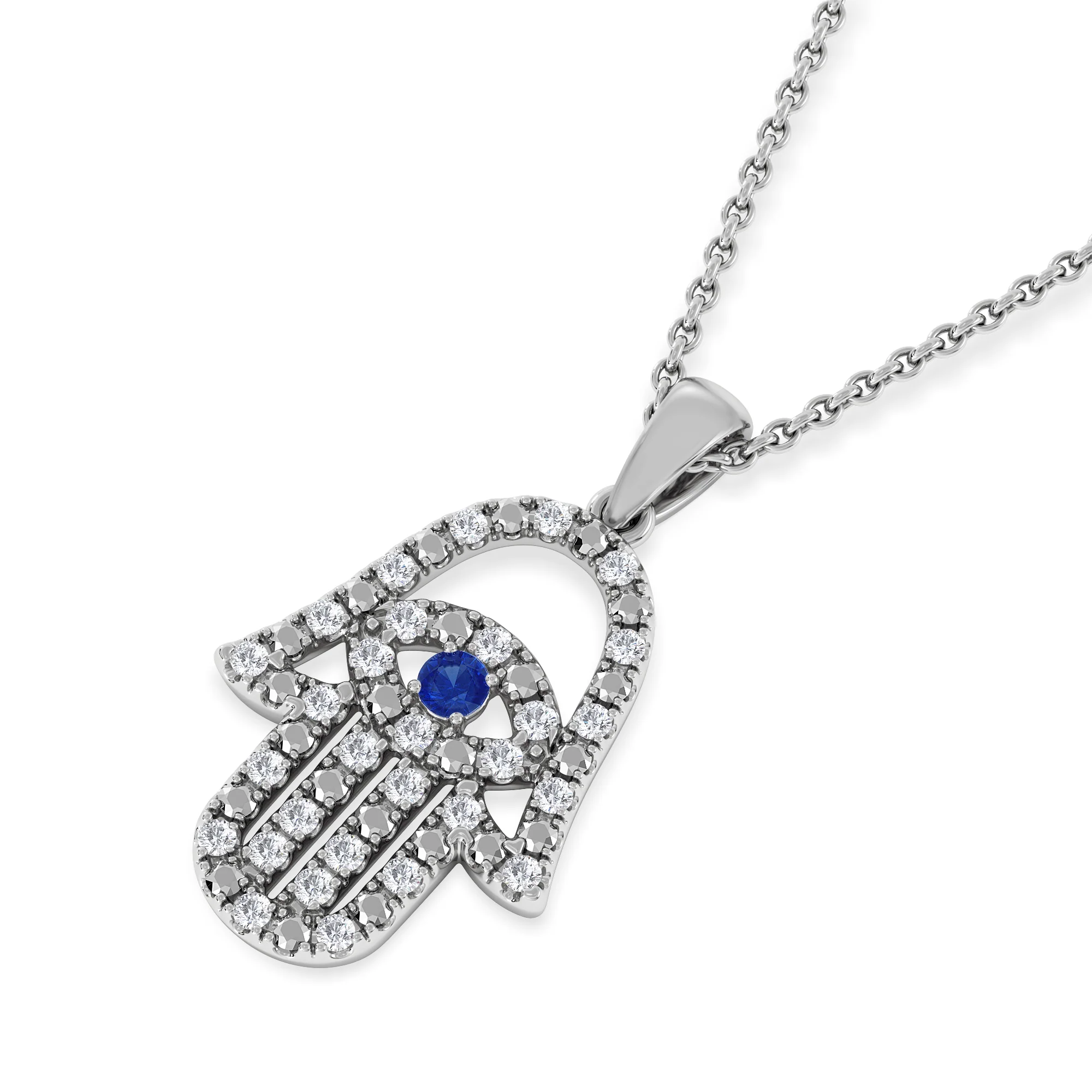 Hamsa Fortune 0.05ct Sapphire and 0.25ct Lab Grown Diamond Pendant Necklace in Sterling Silver - Image 5