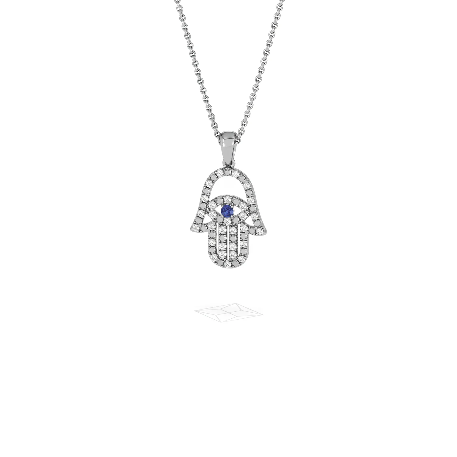 Hamsa Fortune 0.05ct Sapphire and 0.25ct Lab Grown Diamond Pendant Necklace in Sterling Silver - Image 86