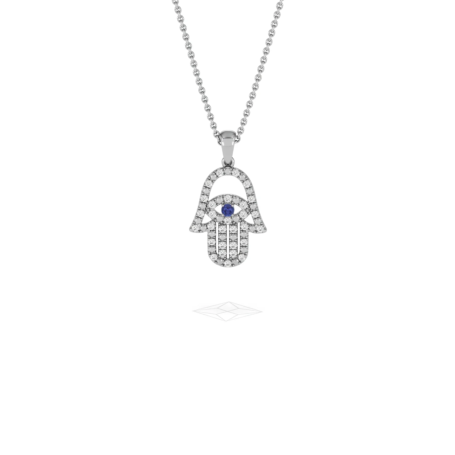 Hamsa Fortune 0.05ct Sapphire and 0.25ct Lab Grown Diamond Pendant Necklace in Sterling Silver - Image 88