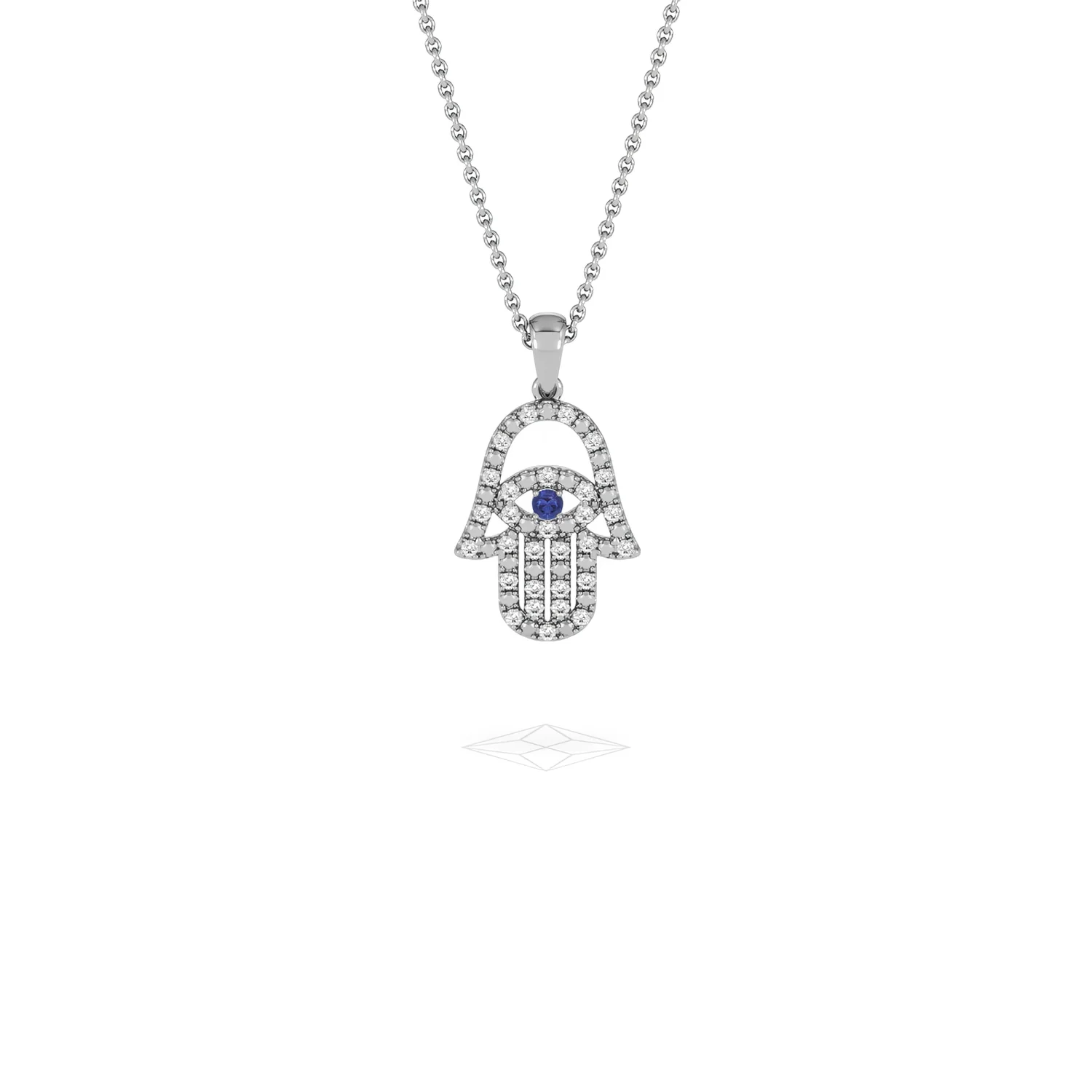 Hamsa Fortune 0.05ct Sapphire and 0.25ct Lab Grown Diamond Pendant Necklace in Sterling Silver - Image 9