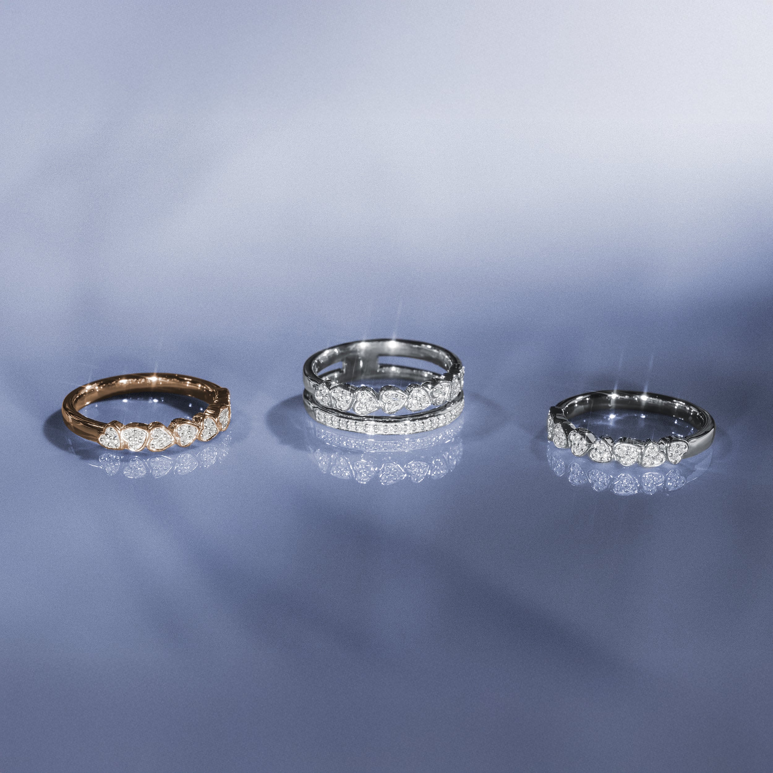 Heart Half Eternity Ring Lab Diamond 0.11ct in 925 SIlver - Image 9