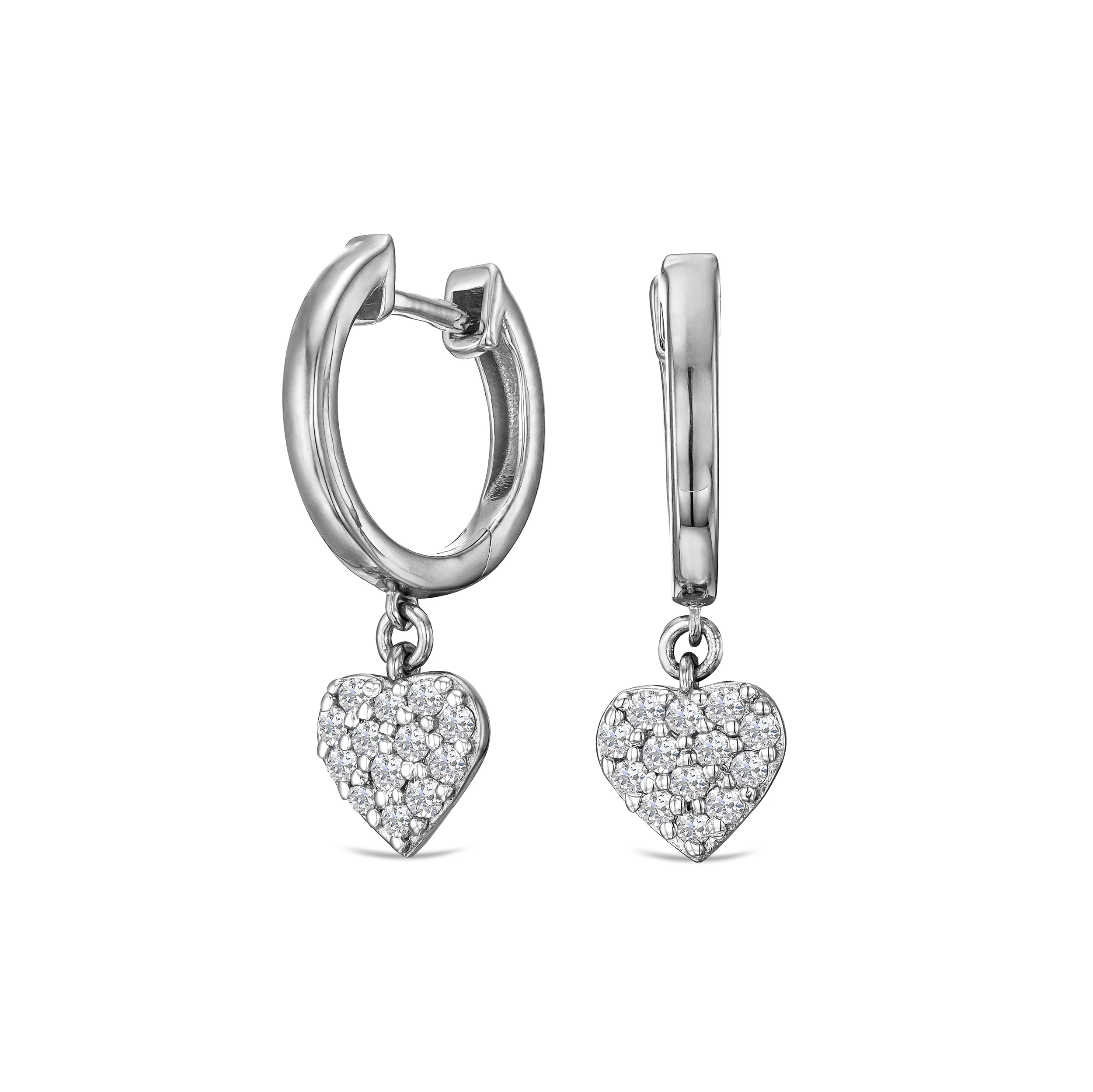 Heart Pave Drop Huggie Lab Diamond Earrings 0.29ct in 925 Silver - Image 3