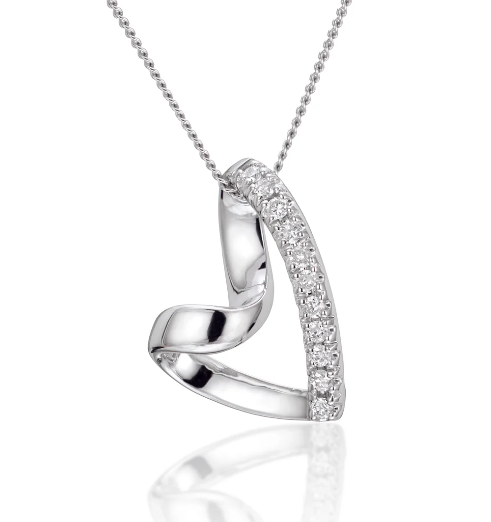 Heart Pendant Necklace 0.10ct Diamond 9K White Gold - Image 3