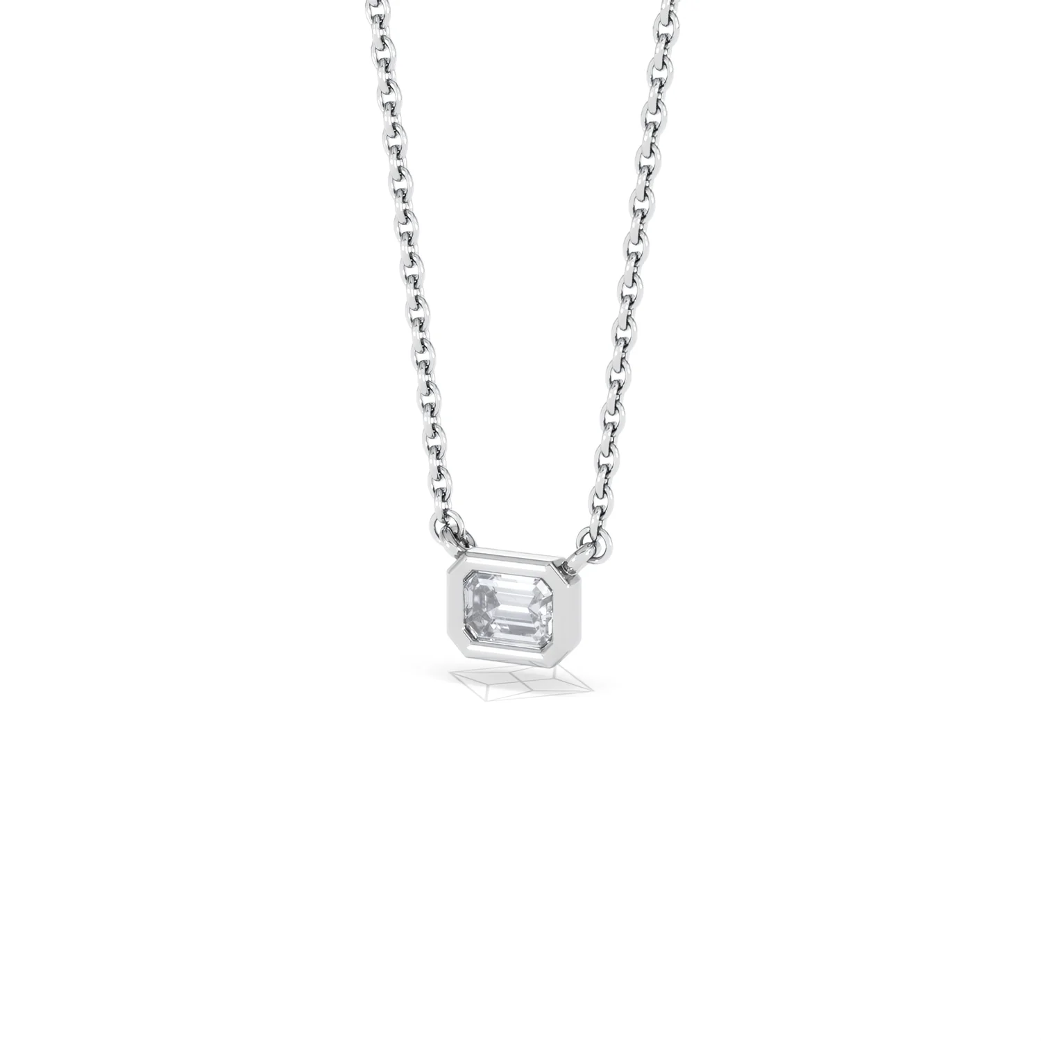 Horizon Emerald Cut Lab Diamond Solitaire Necklace 0.25ct H/SI in 925 Silver - Image 84