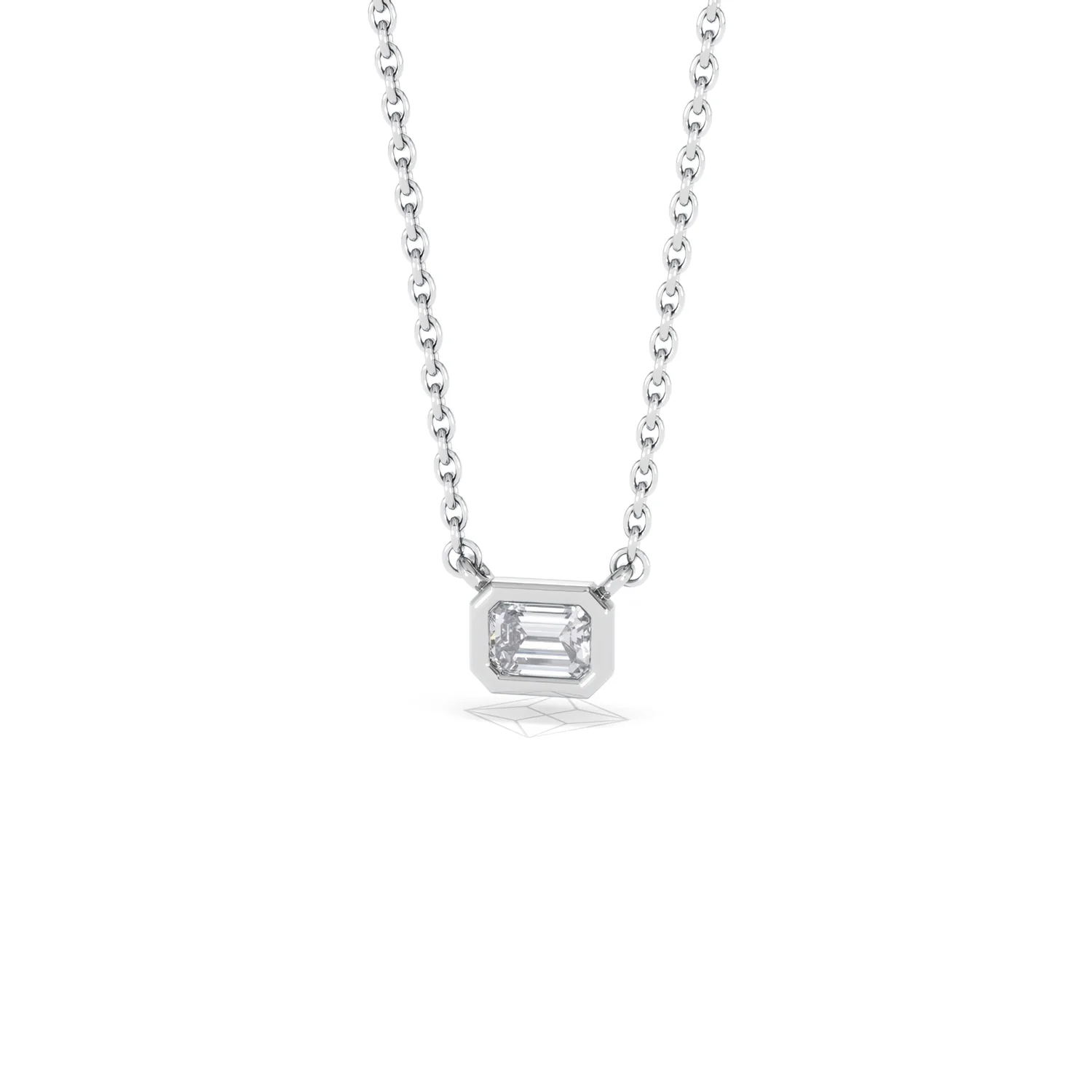 Horizon Emerald Cut Lab Diamond Solitaire Necklace 0.25ct H/SI in 925 Silver - Image 87