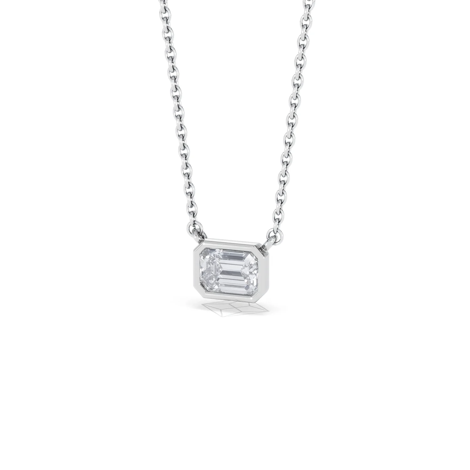 Horizon Emerald Cut Lab Diamond Solitaire Necklace 0.50ct H/SI in 9K White Gold - Image 85