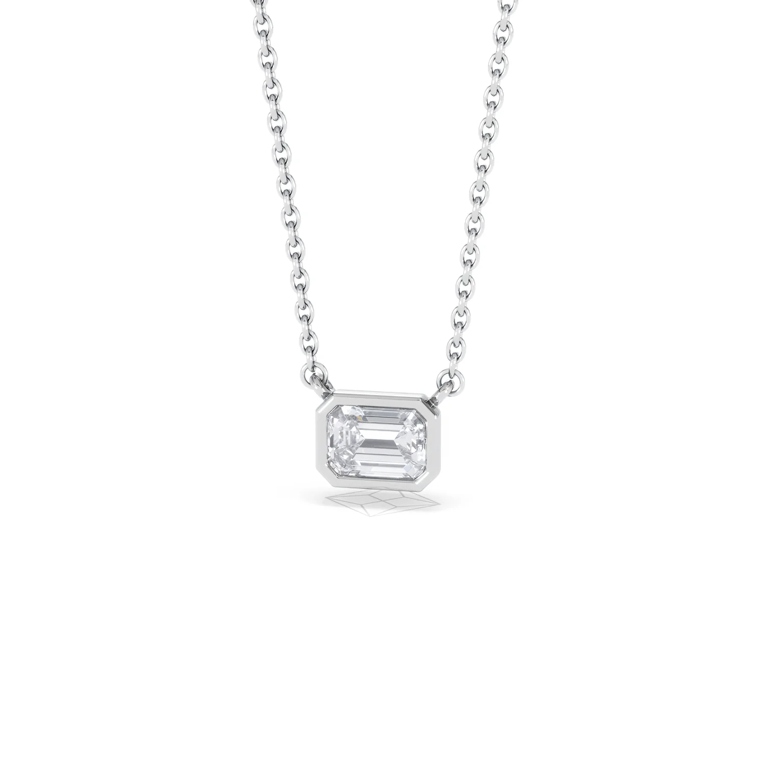 Horizon Emerald Cut Lab Diamond Solitaire Necklace 0.50ct H/SI in 9K White Gold - Image 87