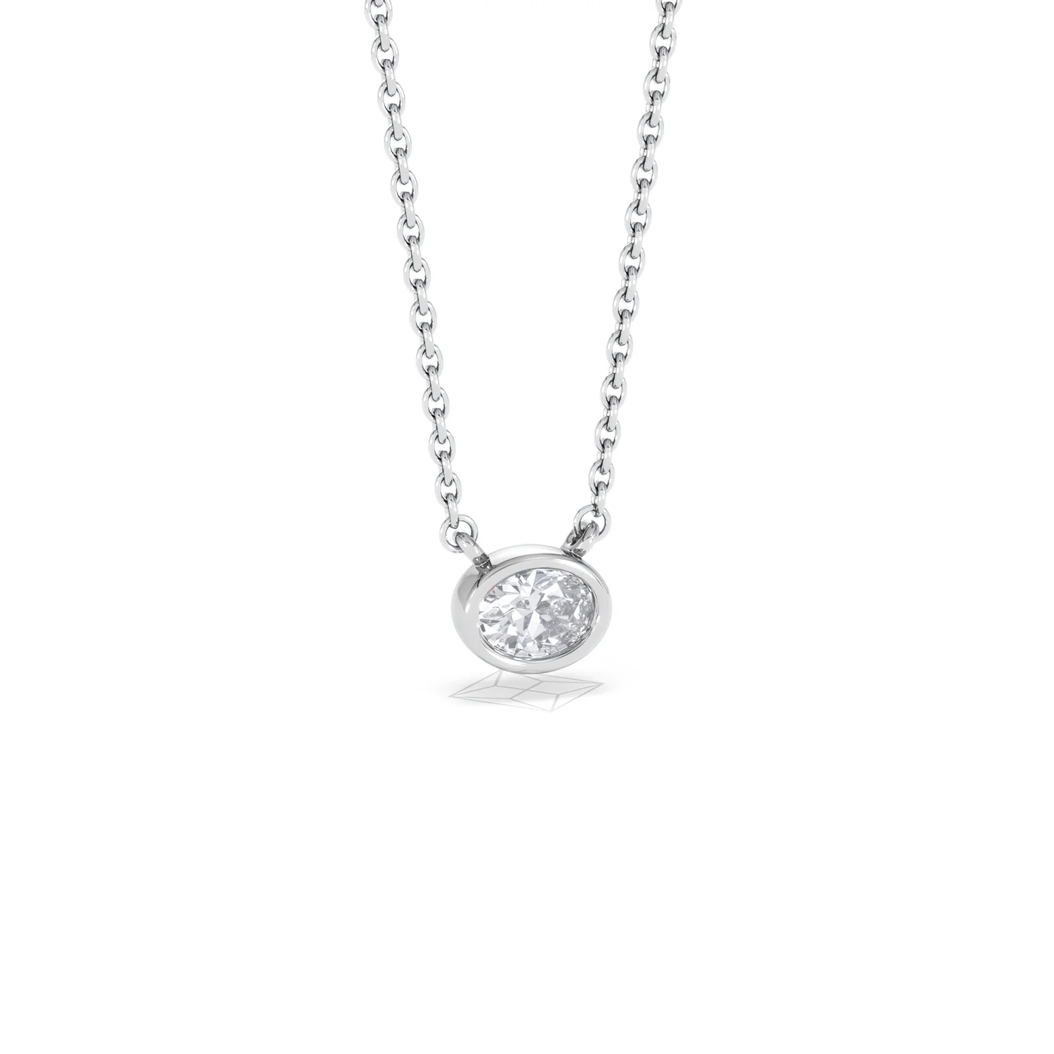 Horizon Oval Cut Lab Diamond Solitaire Necklace 0.25ct H/SI in 9K White Gold - Image 14