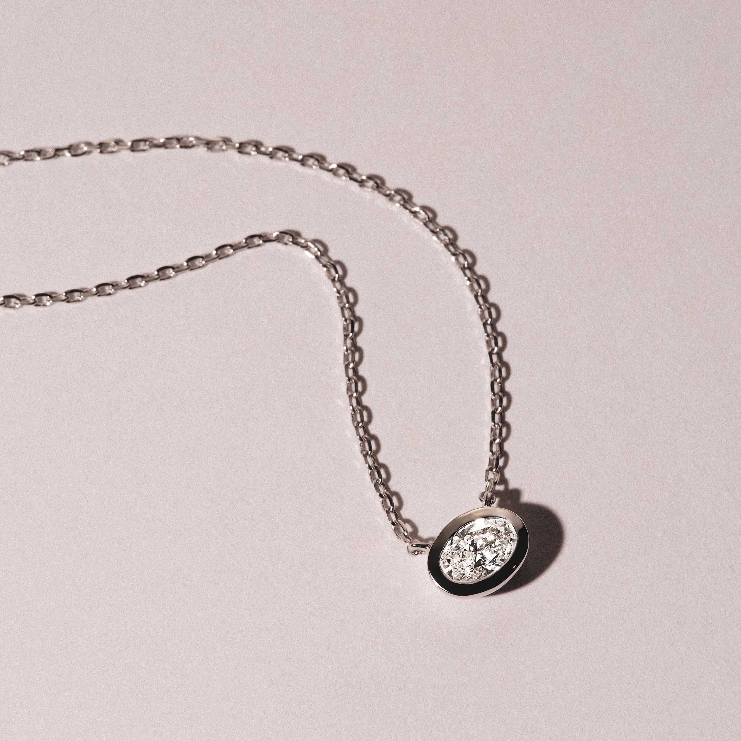 Horizon Oval Cut Lab Diamond Solitaire Necklace 0.50ct H/SI in 9K White Gold - Image 6