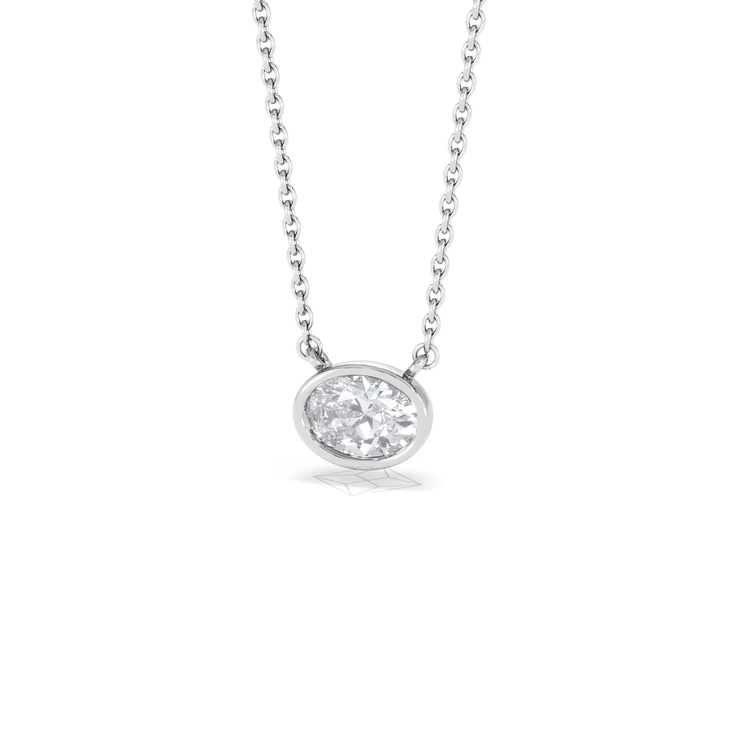 Horizon Oval Cut Lab Diamond Solitaire Necklace 0.50ct H/SI in 9K White Gold - Image 86