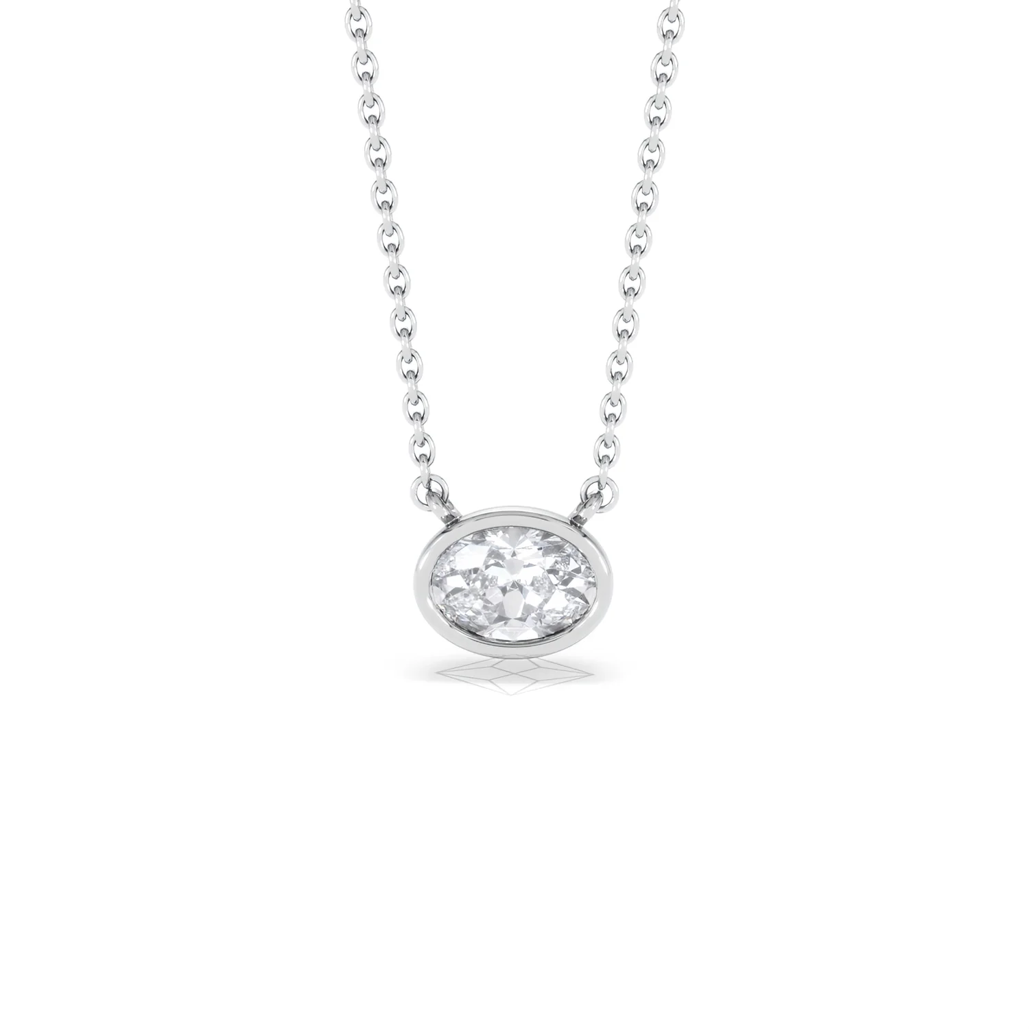Horizon Oval Cut Lab Diamond Solitaire Necklace 0.50ct H/SI in 9K White Gold - Image 89