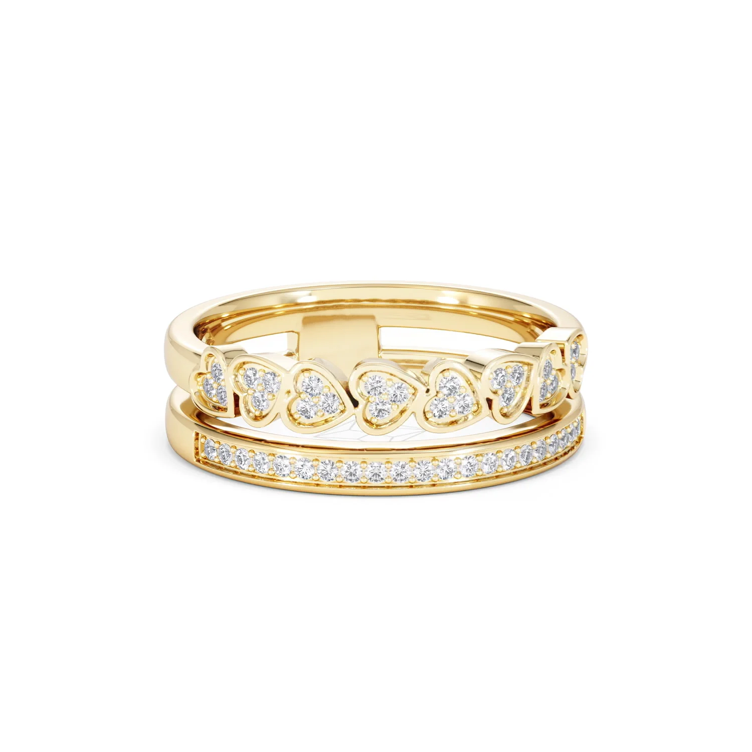 Double Heart Band Stacking Ring Lab Diamond 0.20ct in 18K Gold Vermeil - Image 13