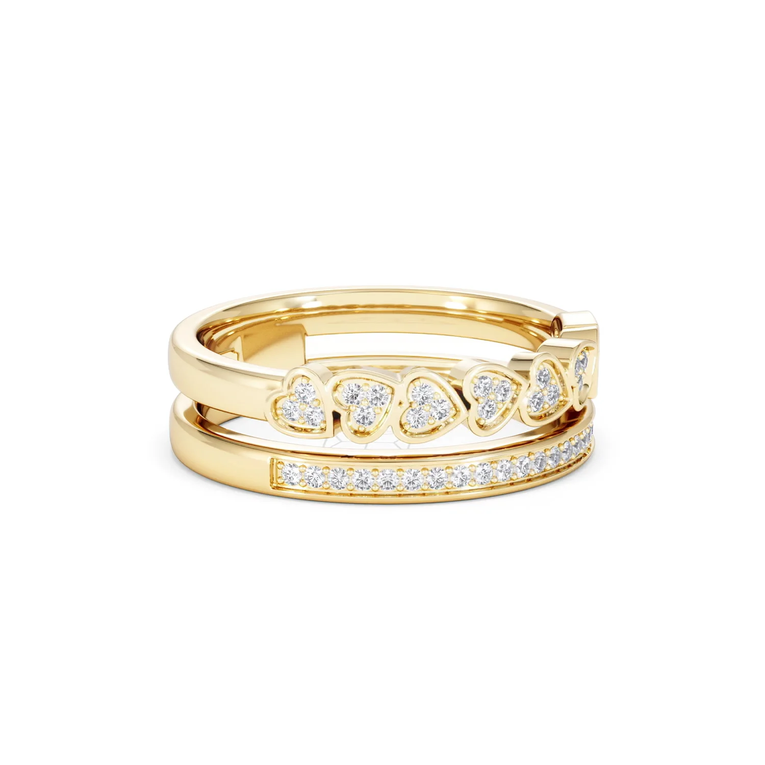 Double Heart Band Stacking Ring Lab Diamond 0.20ct in 18K Gold Vermeil - Image 19