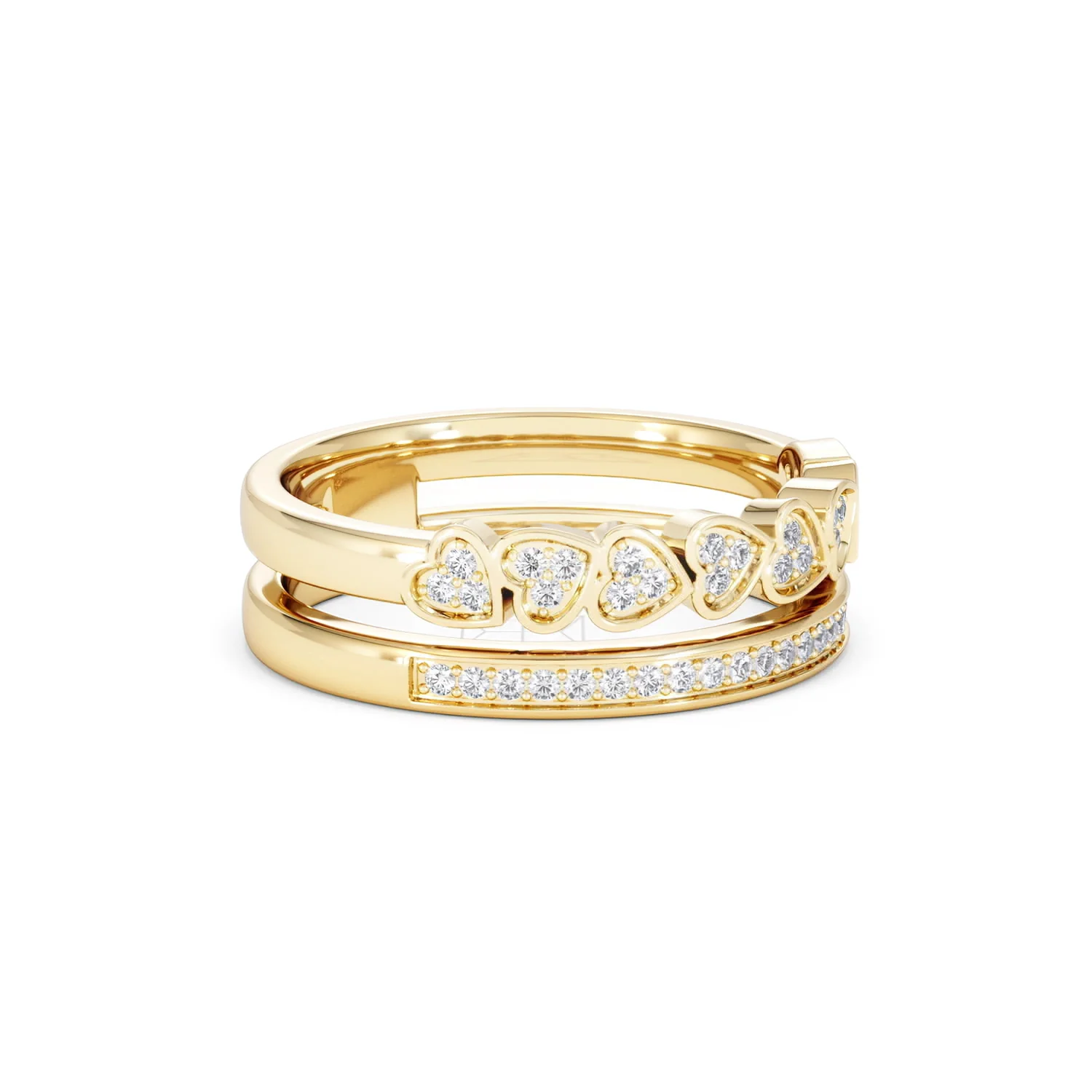 Double Heart Band Stacking Ring Lab Diamond 0.20ct in 18K Gold Vermeil - Image 20