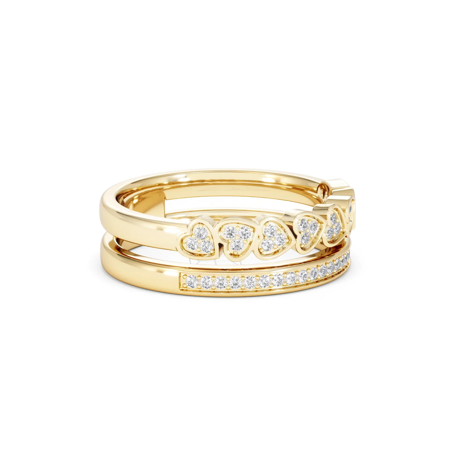 Double Heart Band Stacking Ring Lab Diamond 0.20ct in 18K Gold Vermeil - Image 21