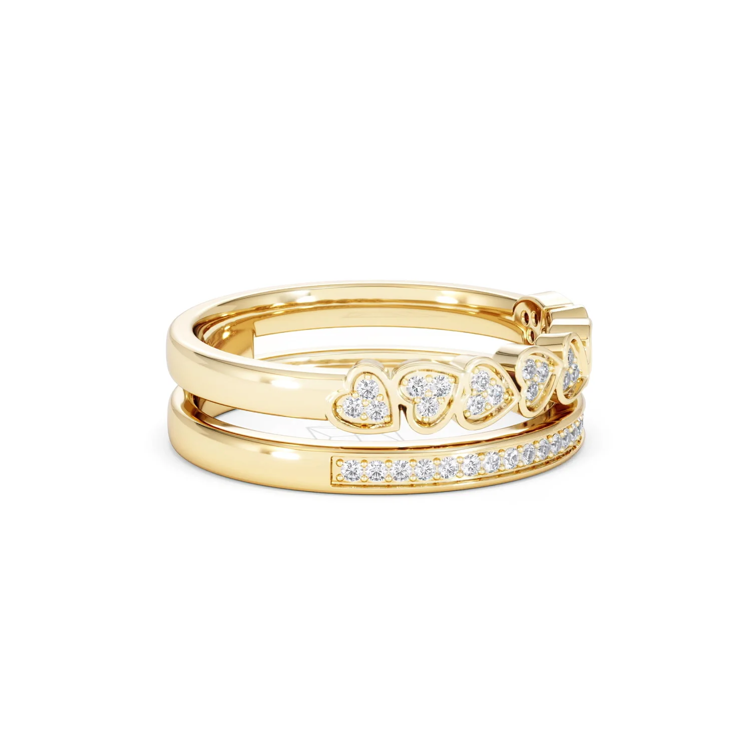 Double Heart Band Stacking Ring Lab Diamond 0.20ct in 18K Gold Vermeil - Image 23