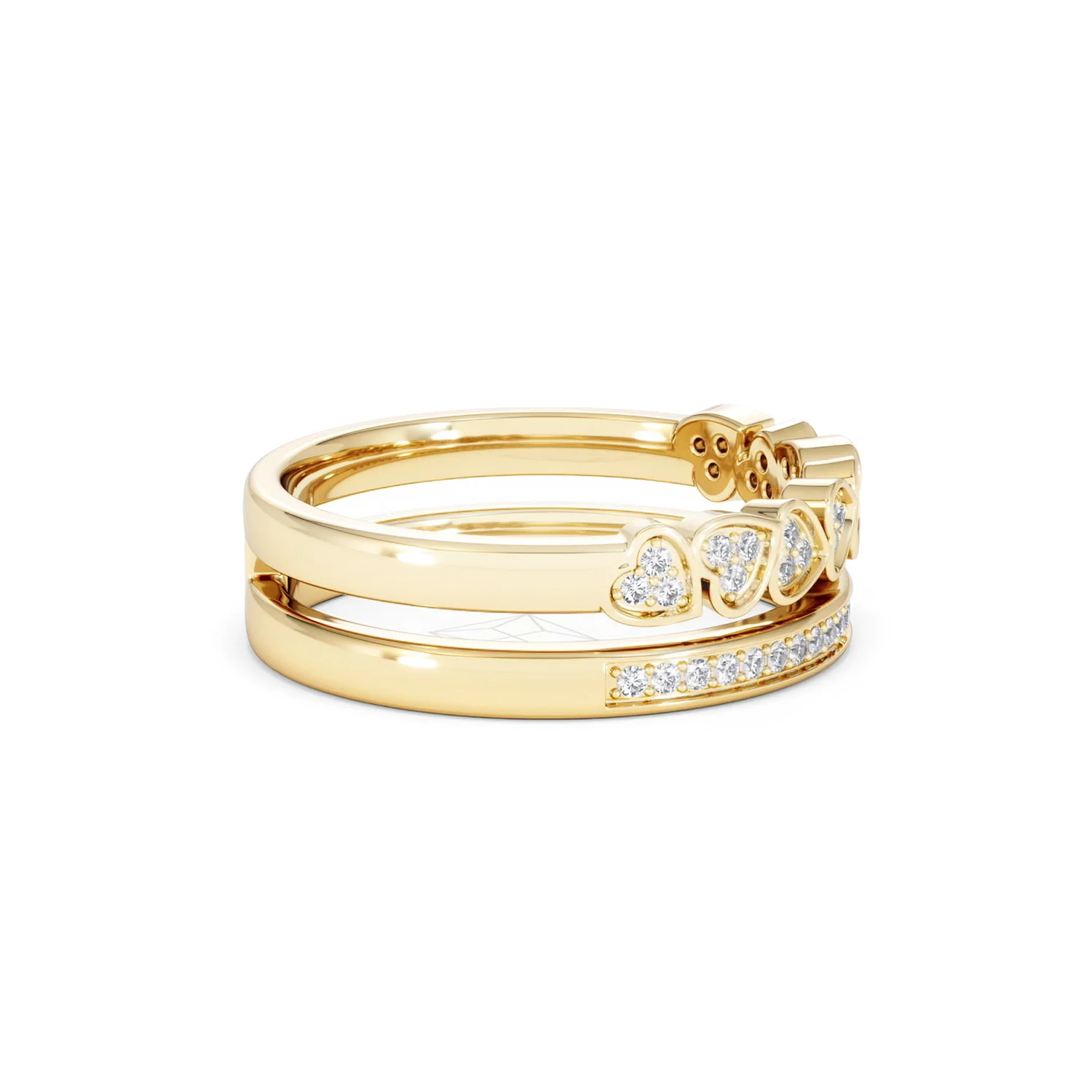 Double Heart Band Stacking Ring Lab Diamond 0.20ct in 18K Gold Vermeil - Image 28