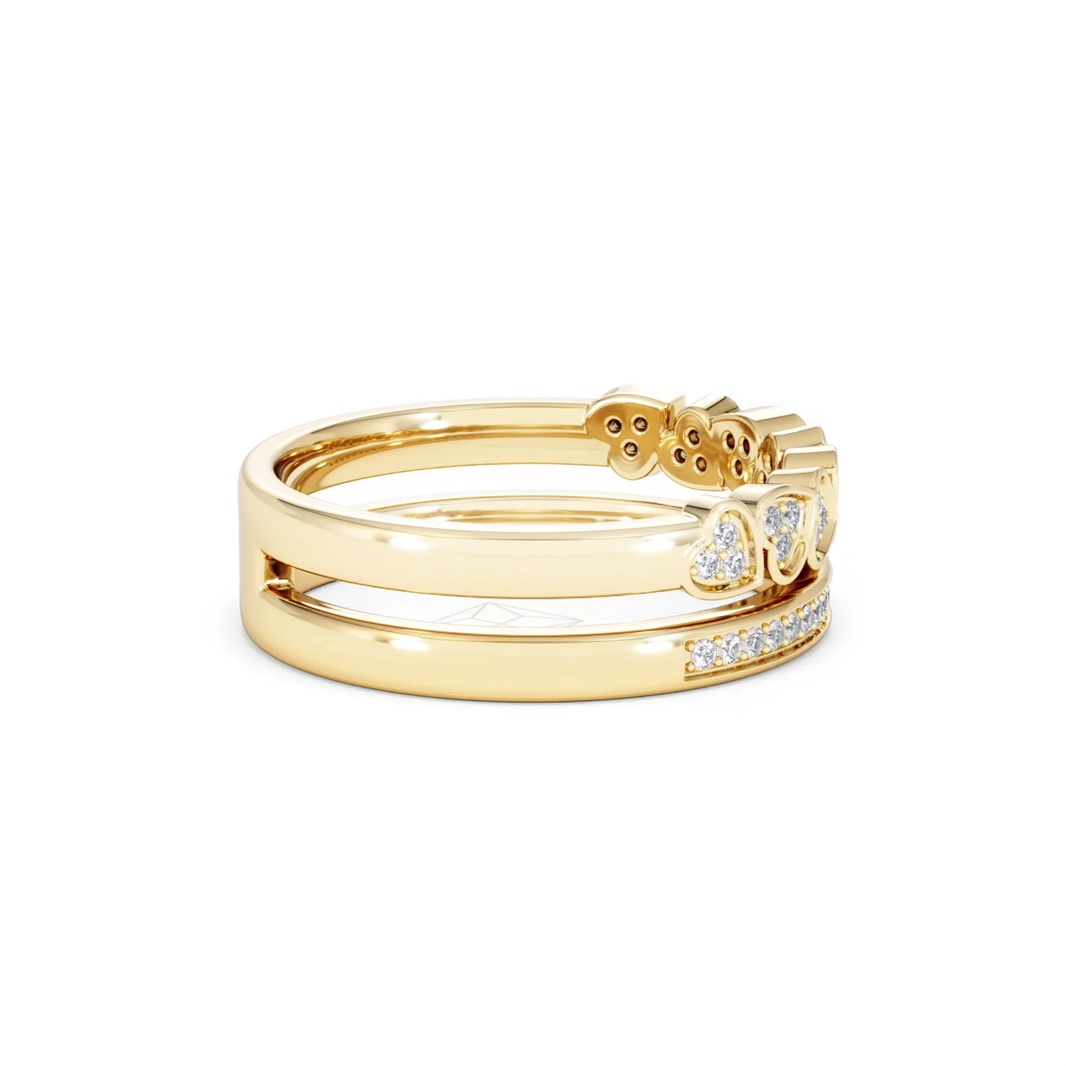 Double Heart Band Stacking Ring Lab Diamond 0.20ct in 18K Gold Vermeil - Image 32
