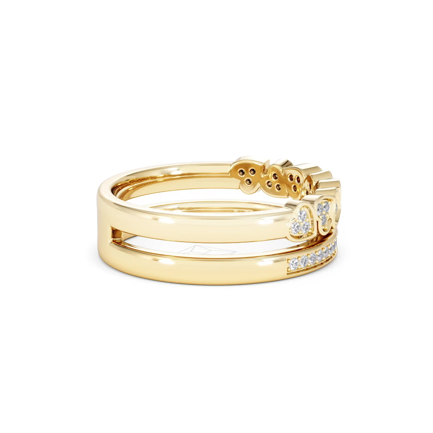 Double Heart Band Stacking Ring Lab Diamond 0.20ct in 18K Gold Vermeil - Image 33
