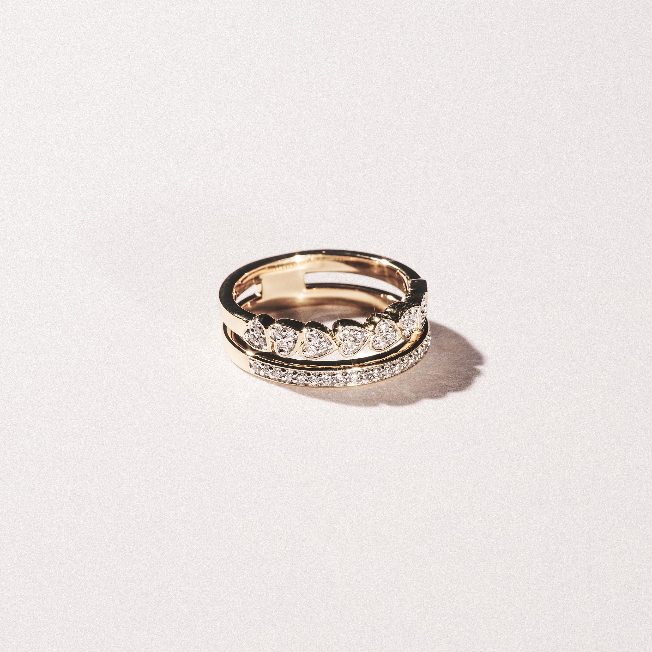 Double Heart Band Stacking Ring Lab Diamond 0.20ct in 18K Gold Vermeil - Image 6