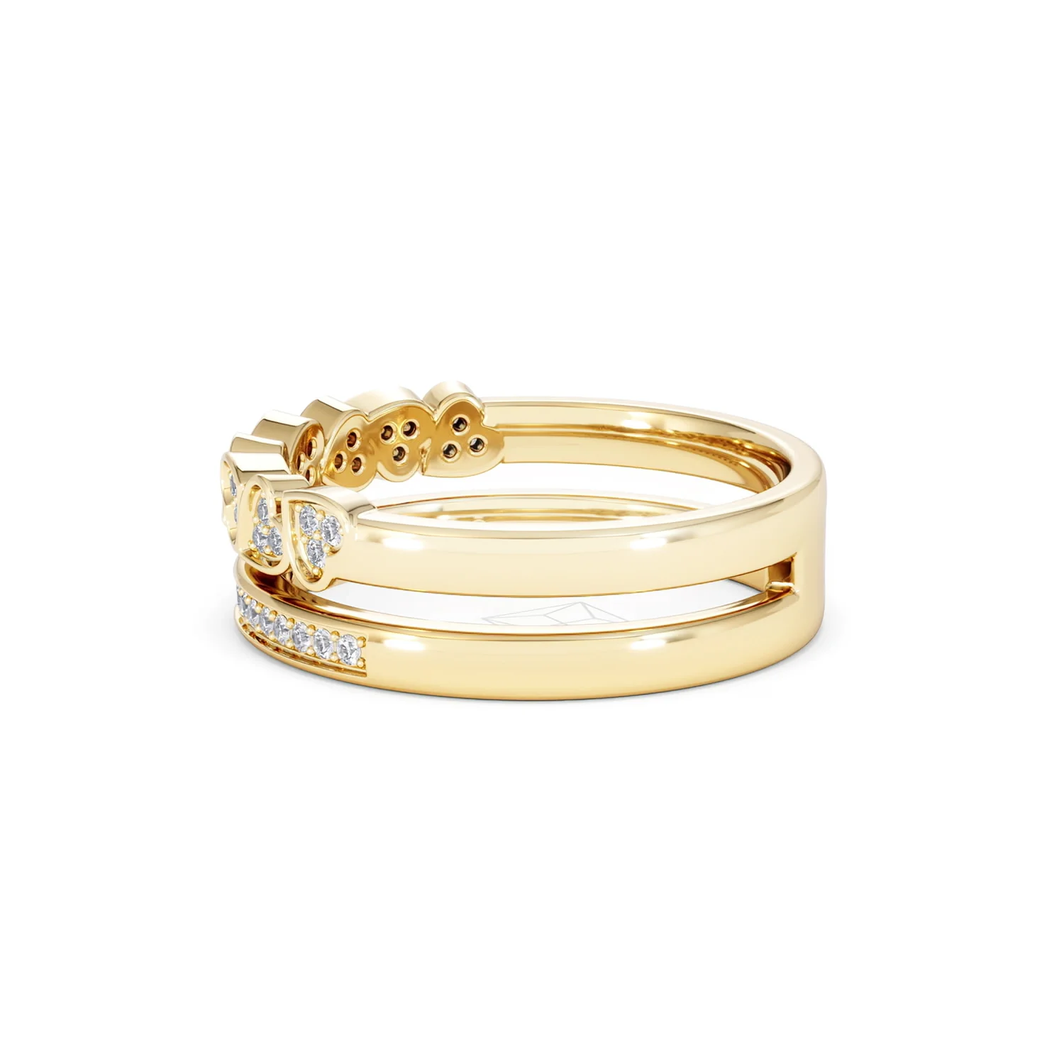 Double Heart Band Stacking Ring Lab Diamond 0.20ct in 18K Gold Vermeil - Image 67