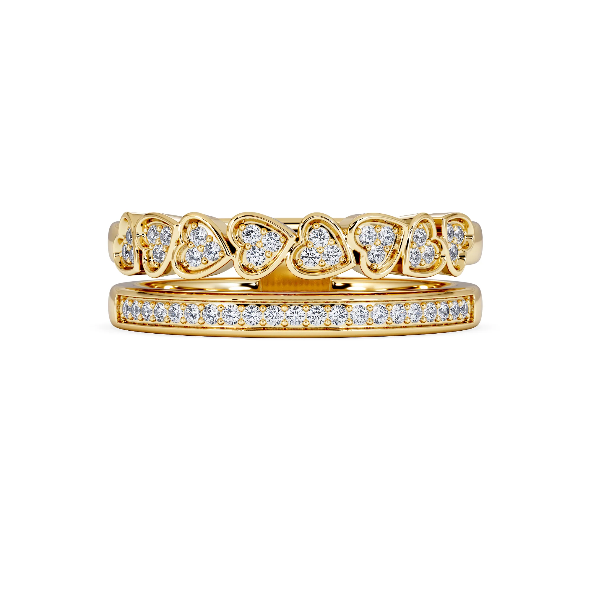 Double Heart Band Stacking Ring Lab Diamond 0.20ct in 18K Gold Vermeil - Image 7
